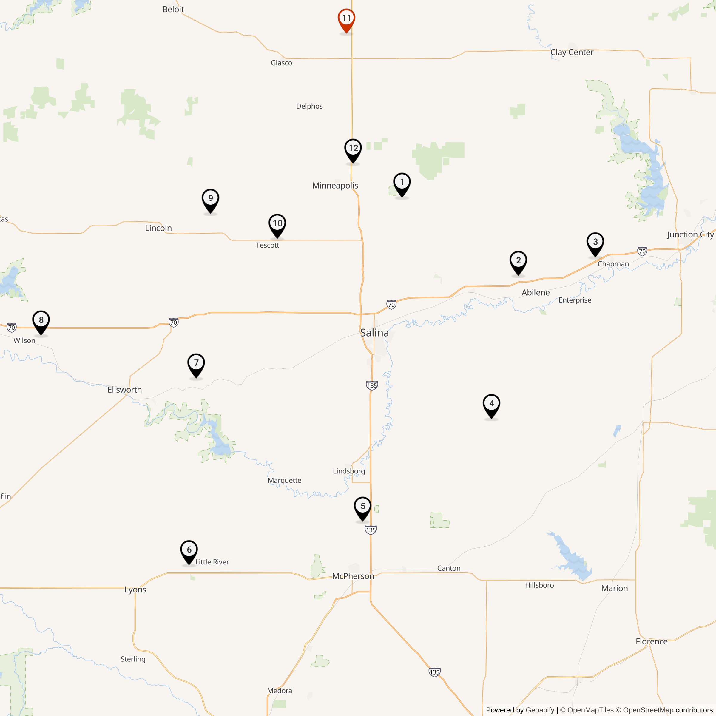 Map Showing 550th Strategic Missile Squadron Atlas F Missile Silo Locations