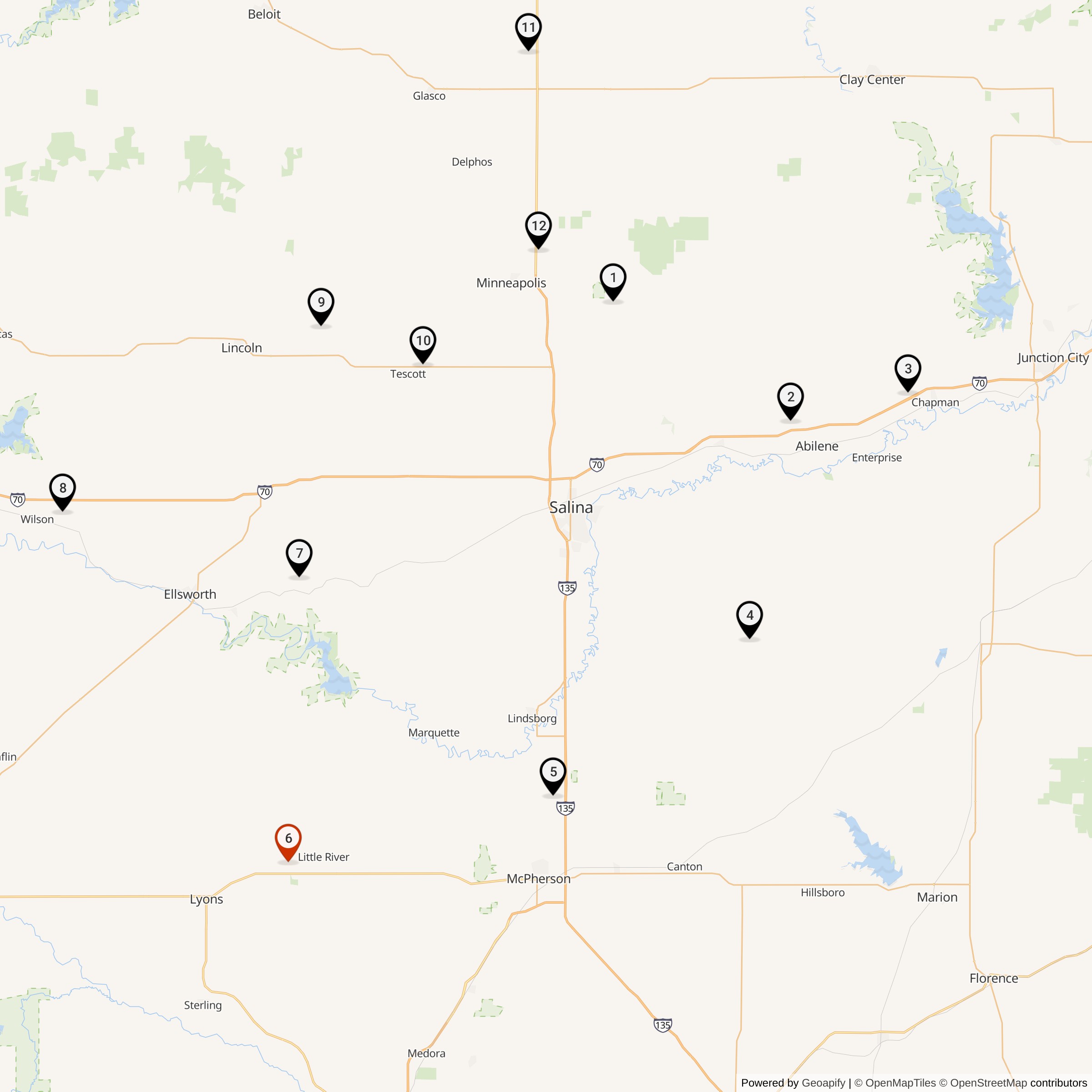 Map Showing 550th Strategic Missile Squadron Atlas F Missile Silo Locations