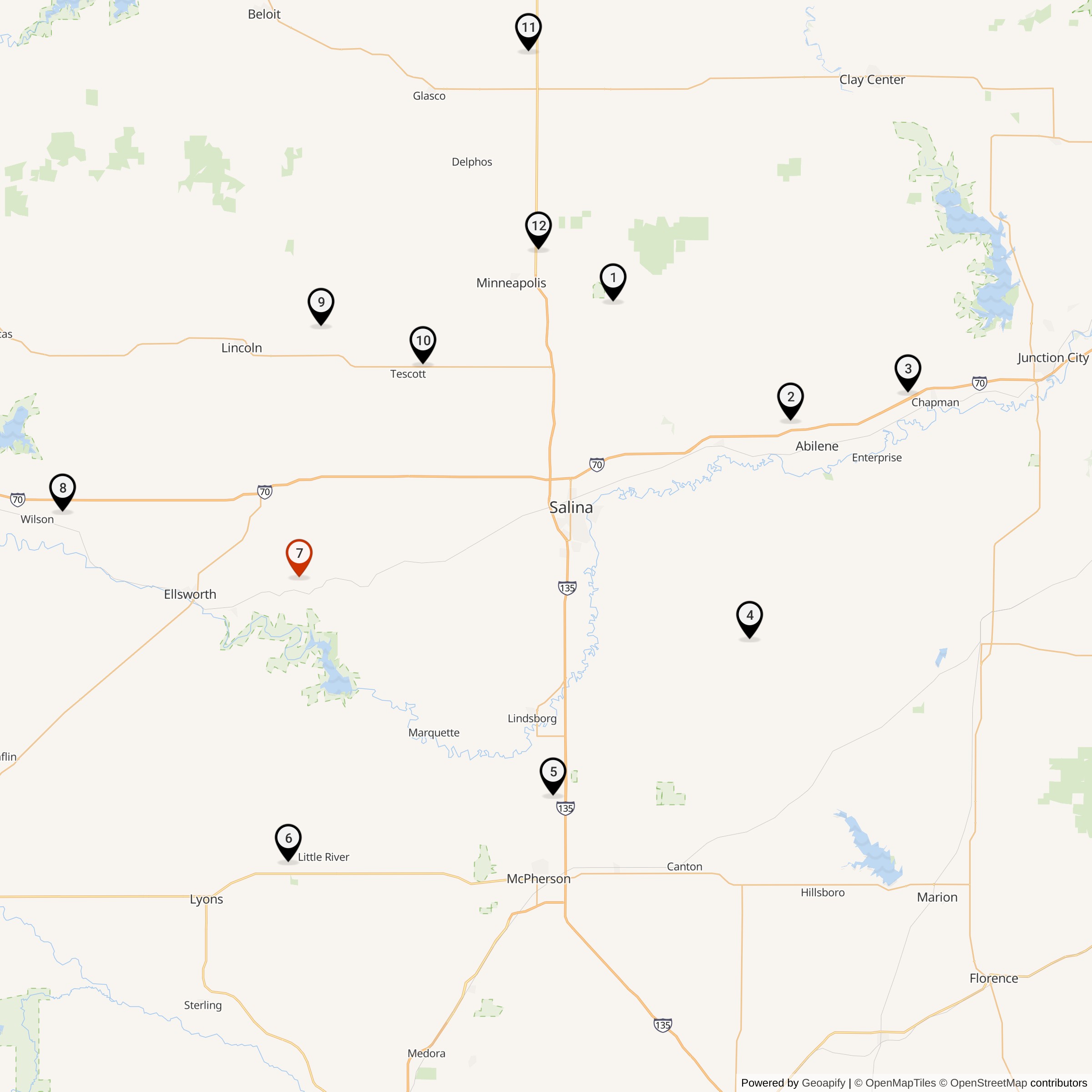 Map Showing 550th Strategic Missile Squadron Atlas F Missile Silo Locations