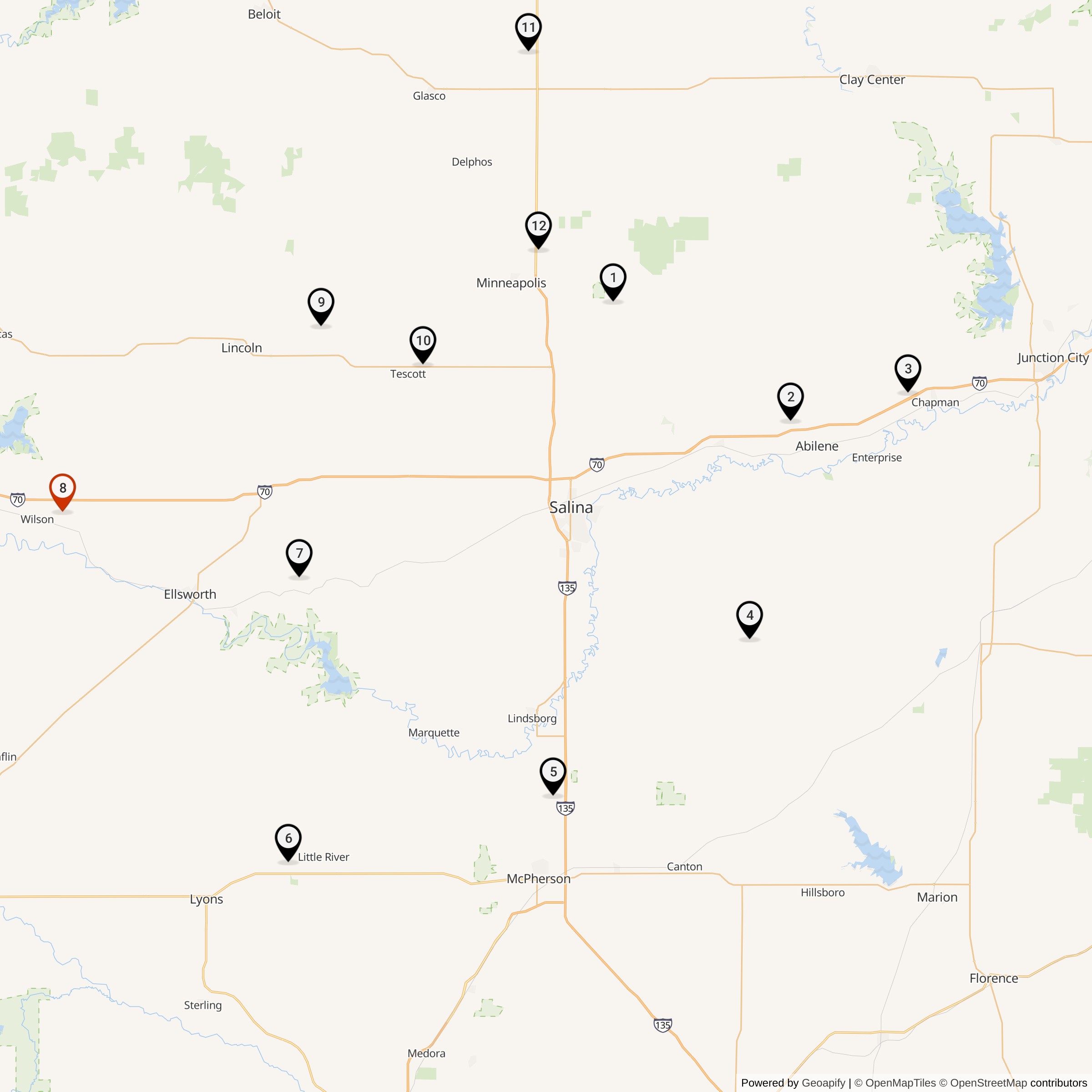 Map Showing 550th Strategic Missile Squadron Atlas F Missile Silo Locations