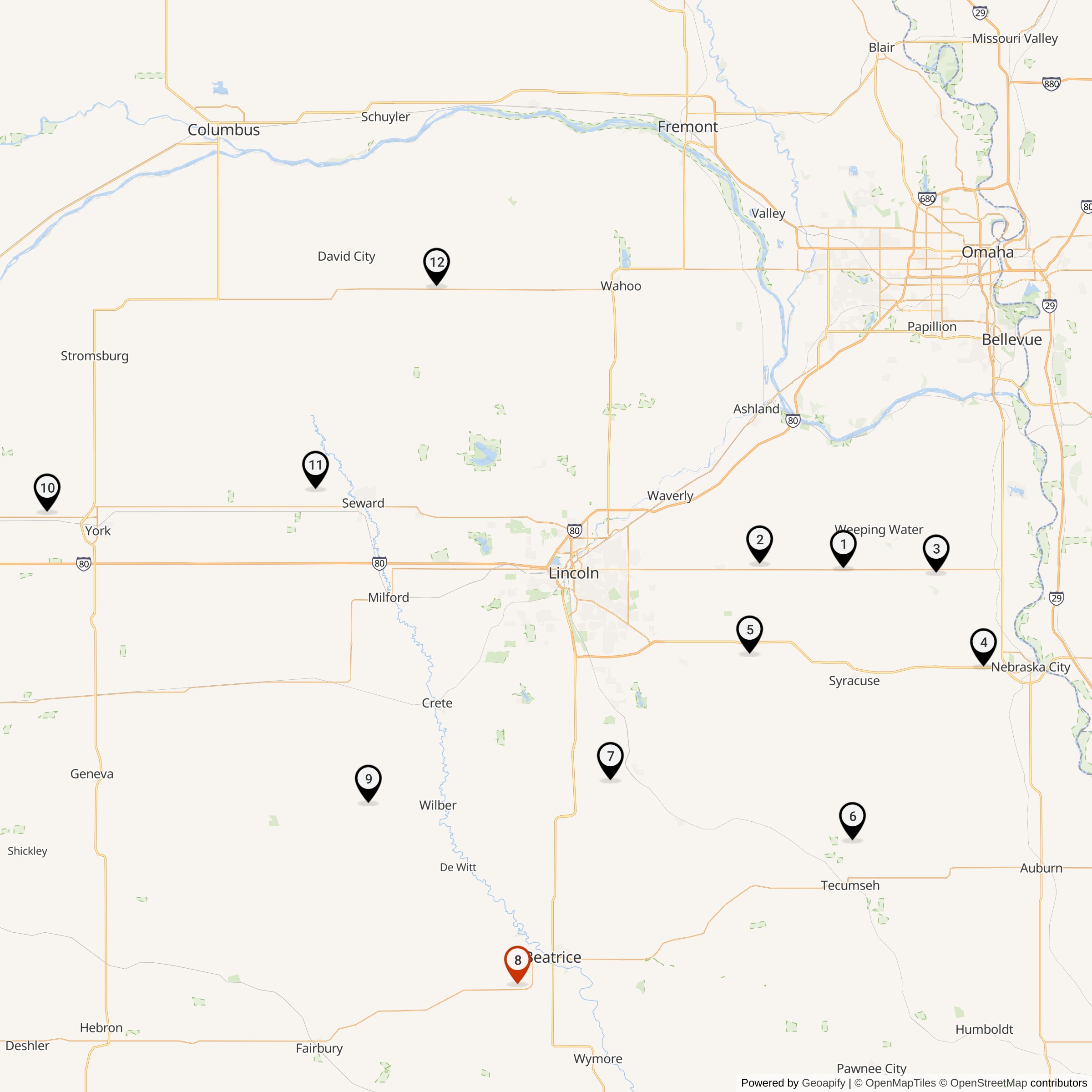 Map Showing 551st Strategic Missile Squadron Atlas F Missile Silo Locations