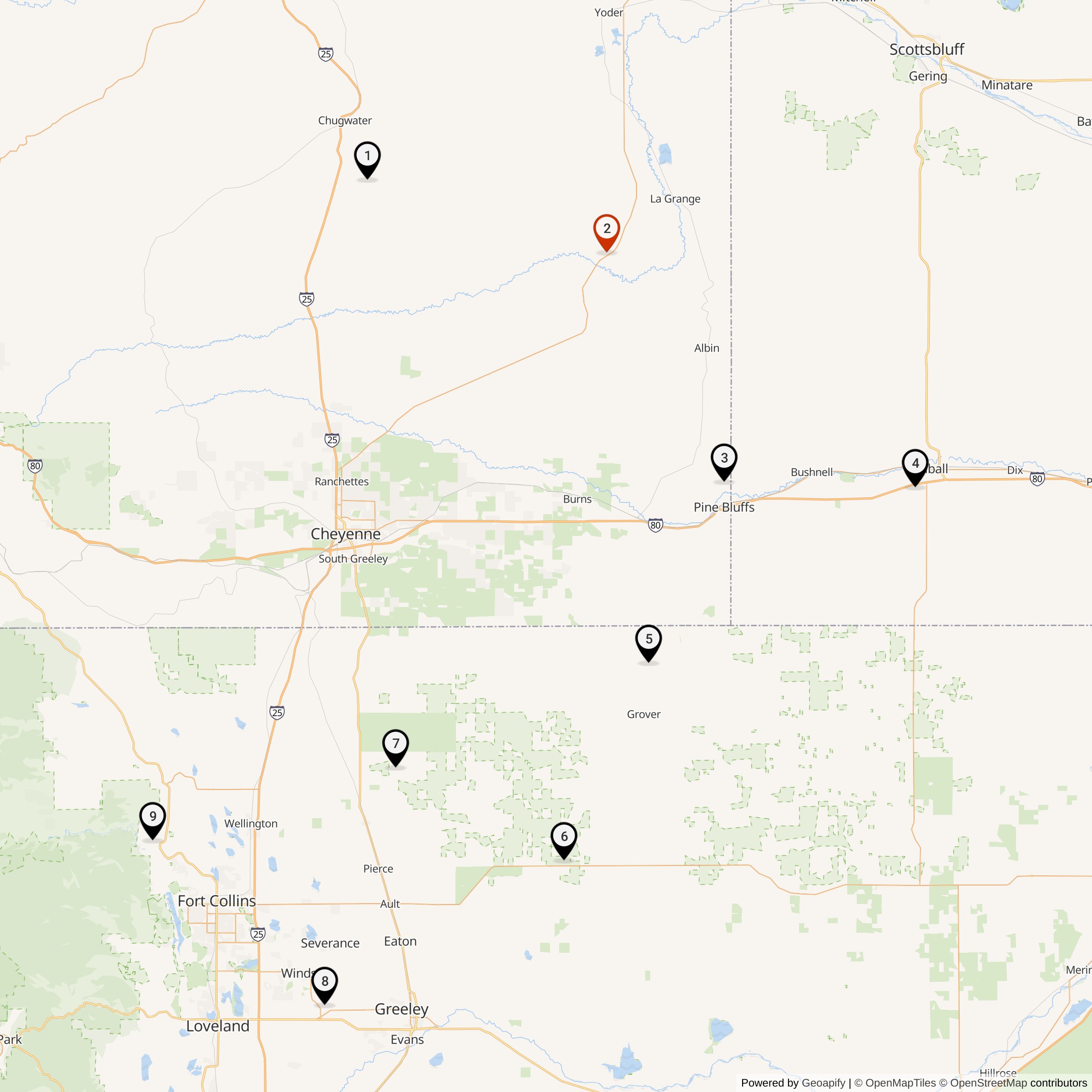 Map Showing 566th Strategic Missile Squadron Atlas E Missile Silo Locations