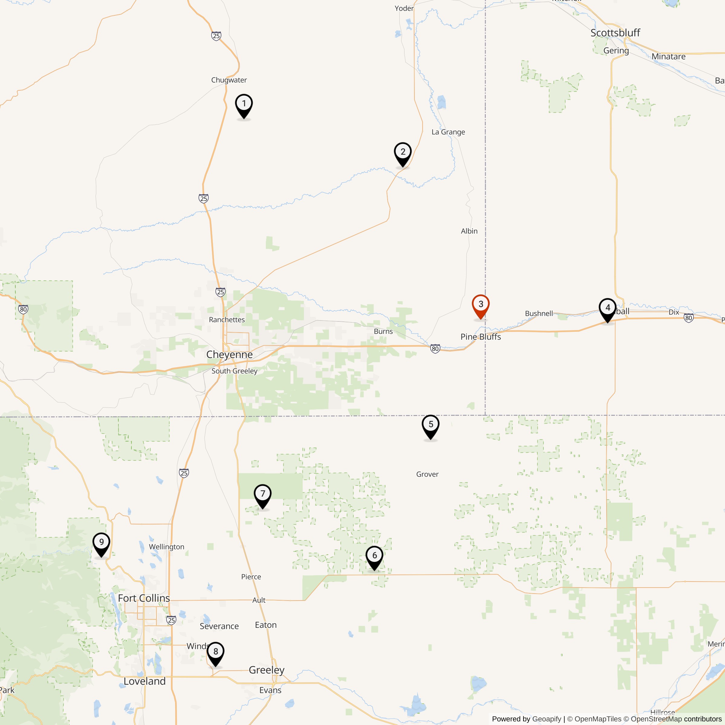 Map Showing 566th Strategic Missile Squadron Atlas E Missile Silo Locations
