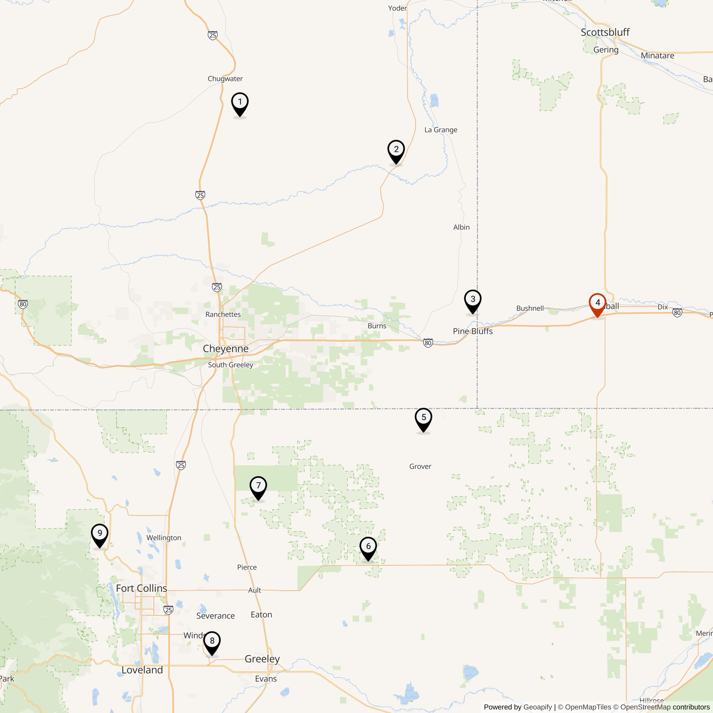 Map Showing 566th Strategic Missile Squadron Atlas E Missile Silo Locations