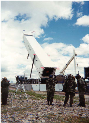 Transporter Erector ready to emplace the training missile at Delta-09