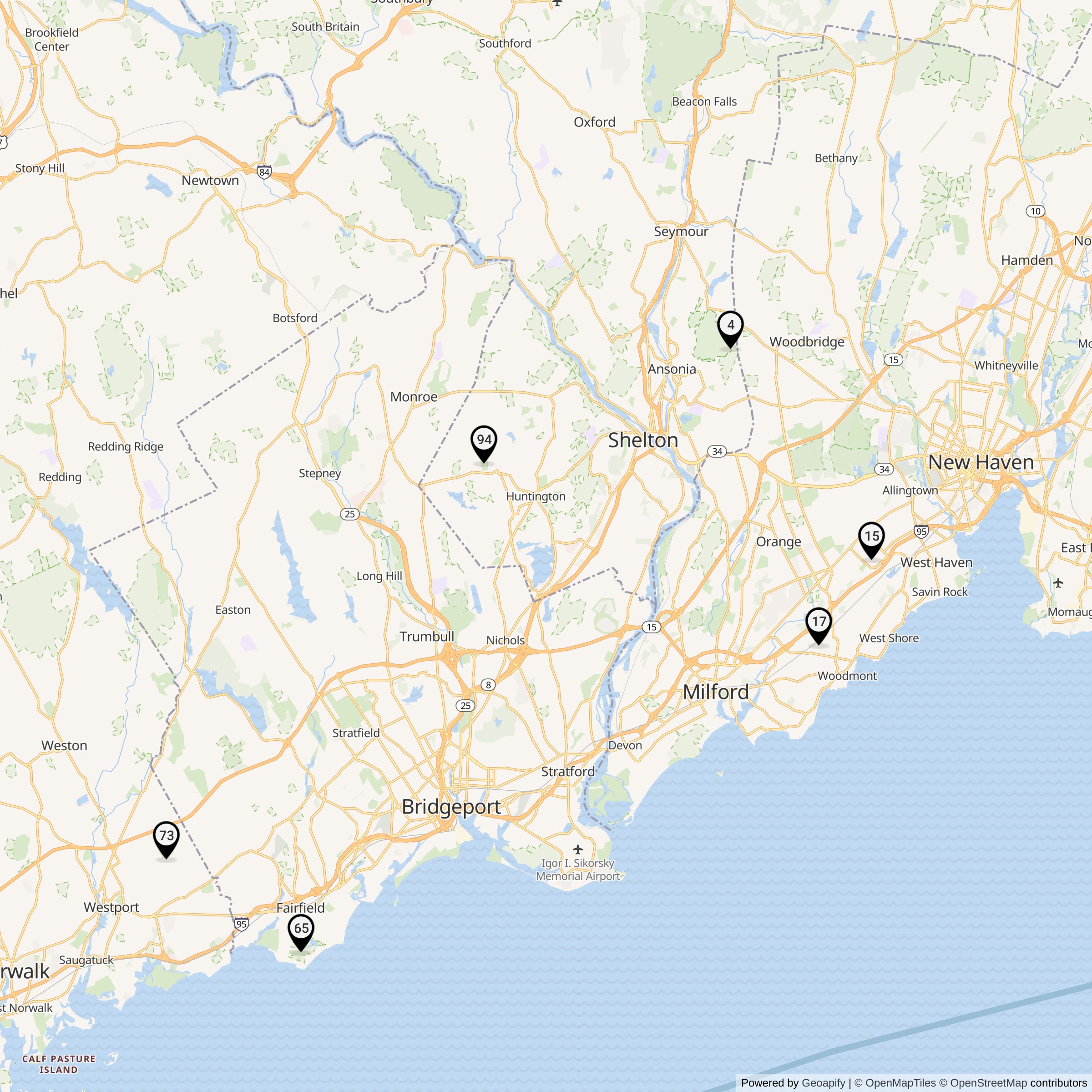 Historical map of Bridgeport Defense Area Nike launcher locations