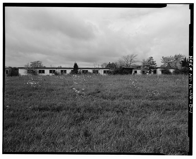 BARRACKS, LONGER BUILDING, FRONT, LOOKING WEST