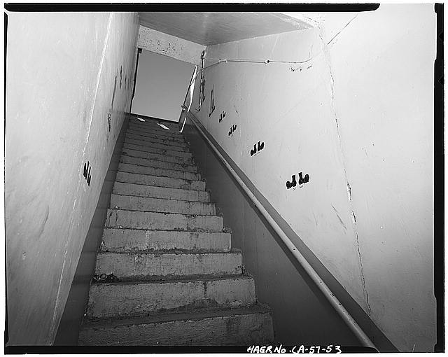 VIEW SHOWING GRAFFITI ON EAST WALL OF STAIRWELL INSIDE 'CATFISH' SILO