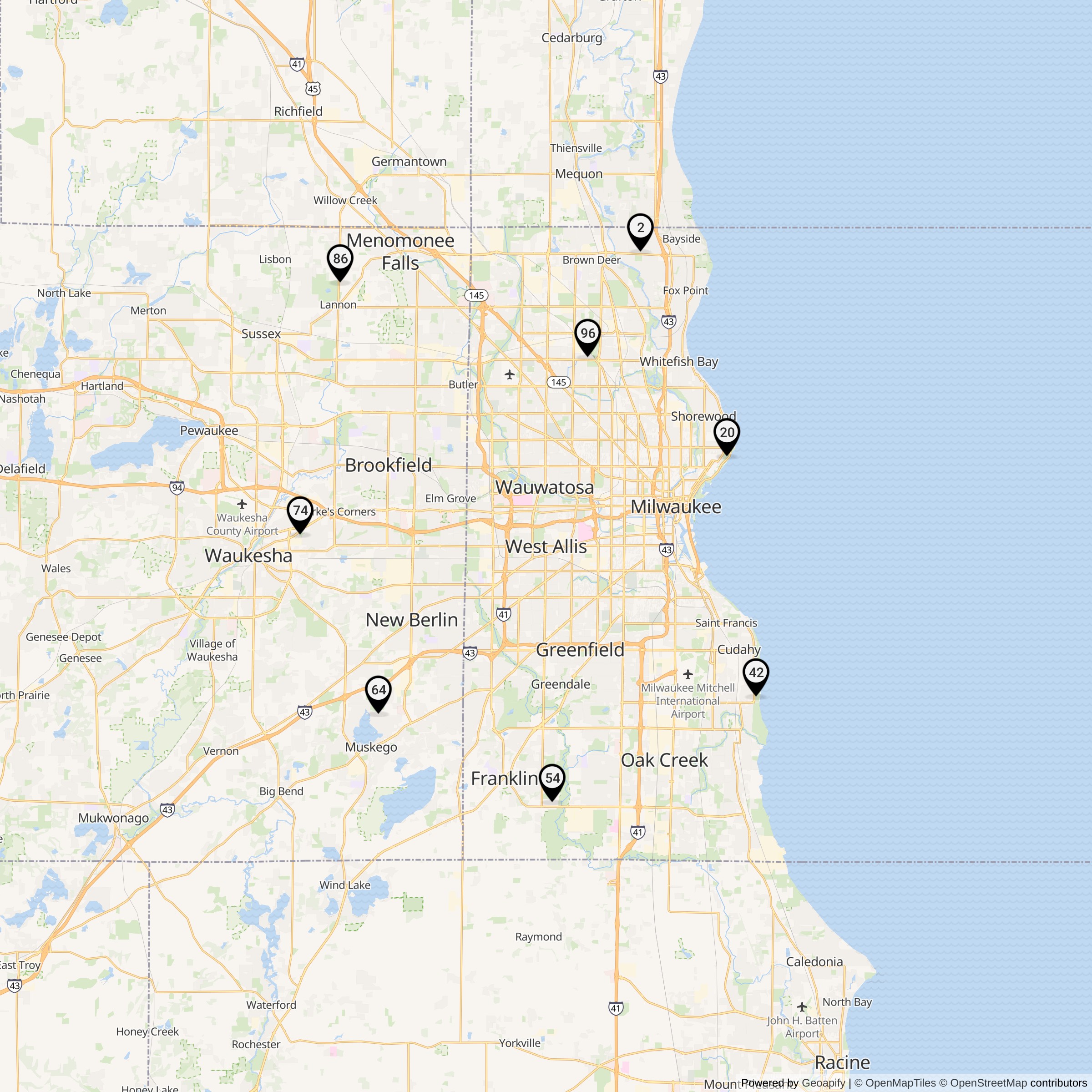 Map Showing Milwaukee Defense Area Nike Launcher Locations