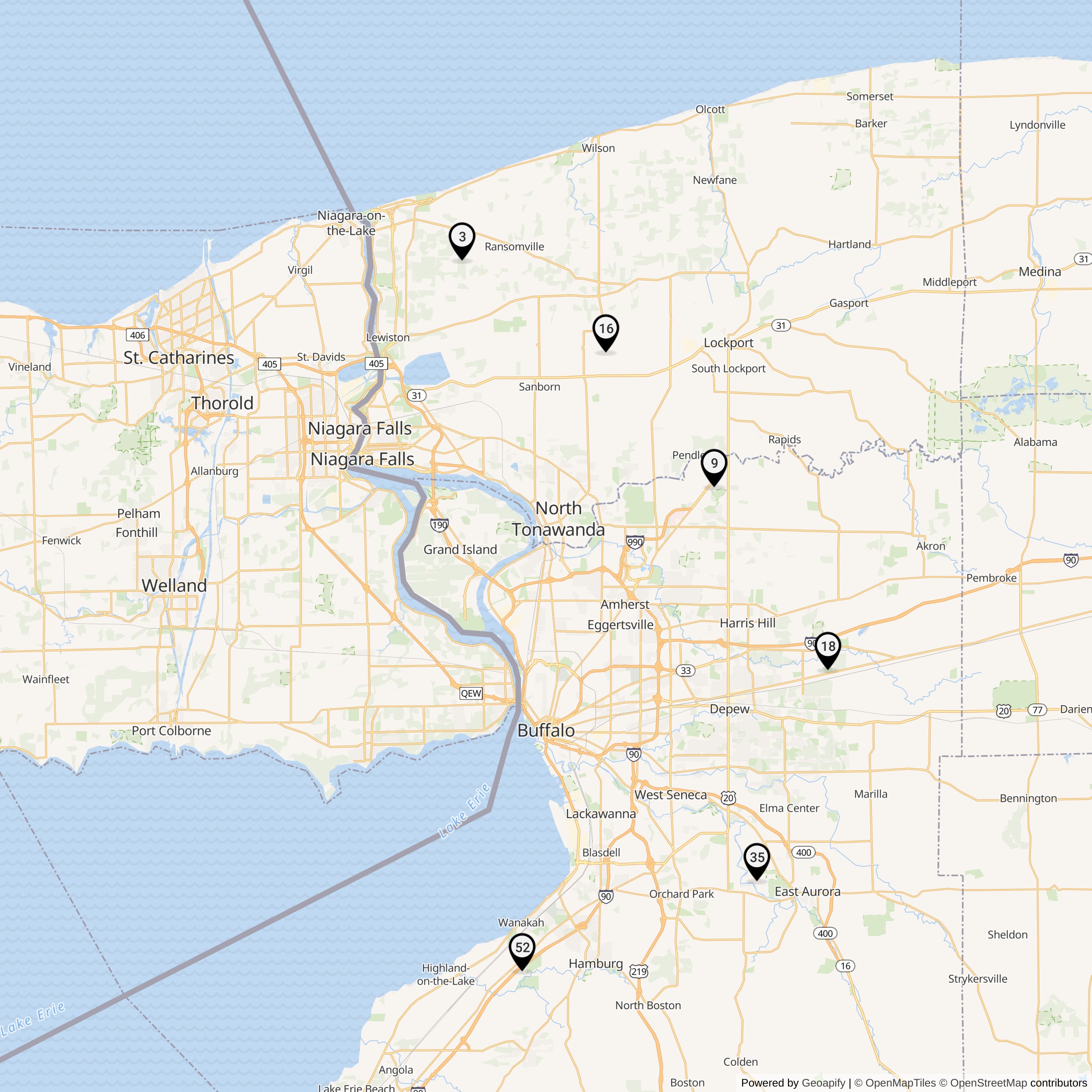 Map Showing Niagara Falls-Buffalo Defense Area Nike IFC Locations