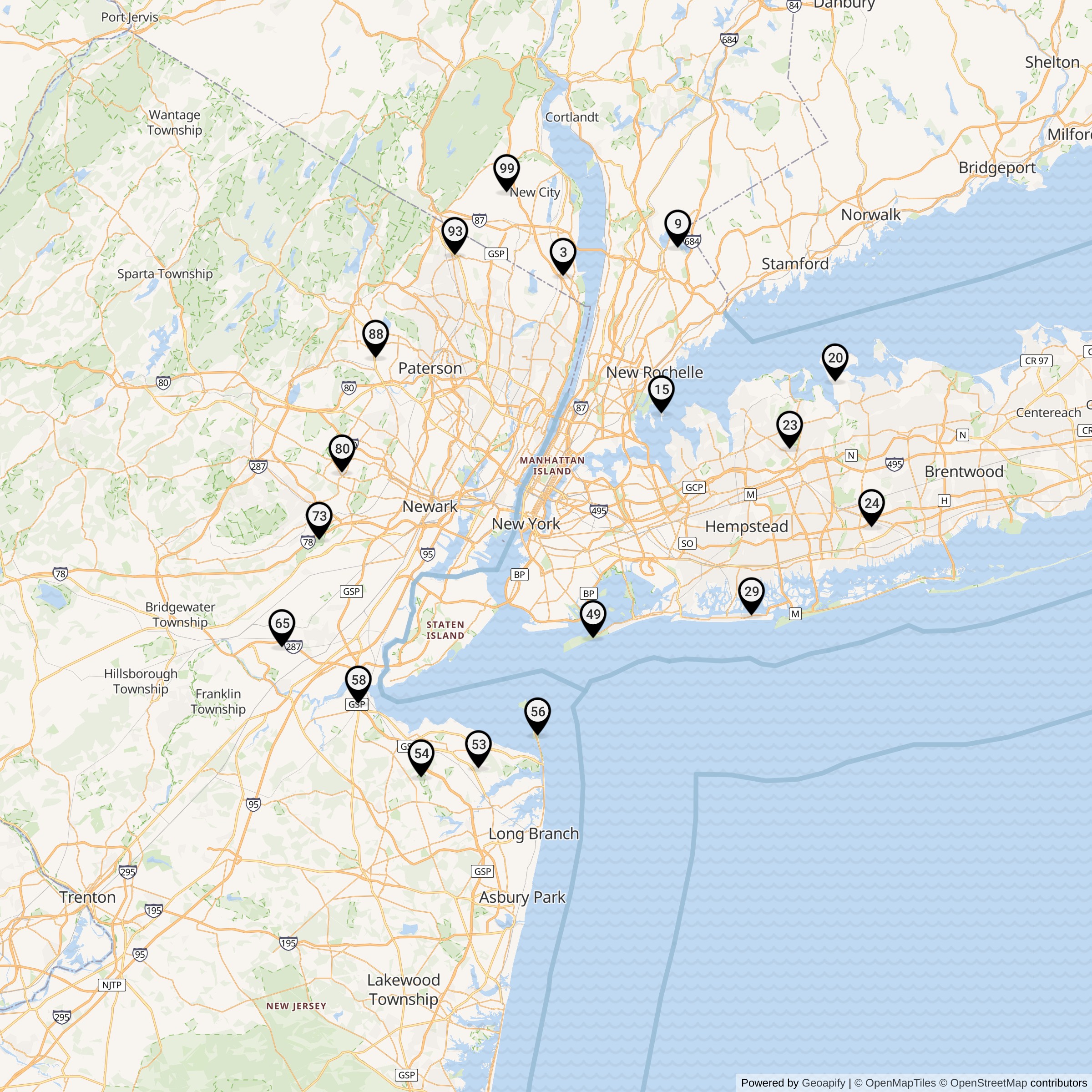 Historical map of New York Defense Area Nike launcher locations
