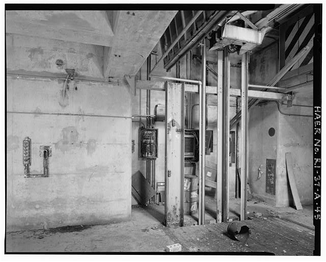 Quincy, MA, BO-37, Launch Area, Underground Missile Storage Structure, general interior view of elevator system and wall-mounted control pad VIEW EAST