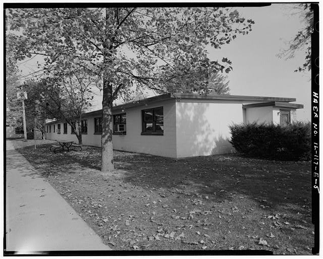 BARRACKS, WITH PARKING LOT IN FRONT, REAR AND LEFT SIDES, LOOKING NORTH