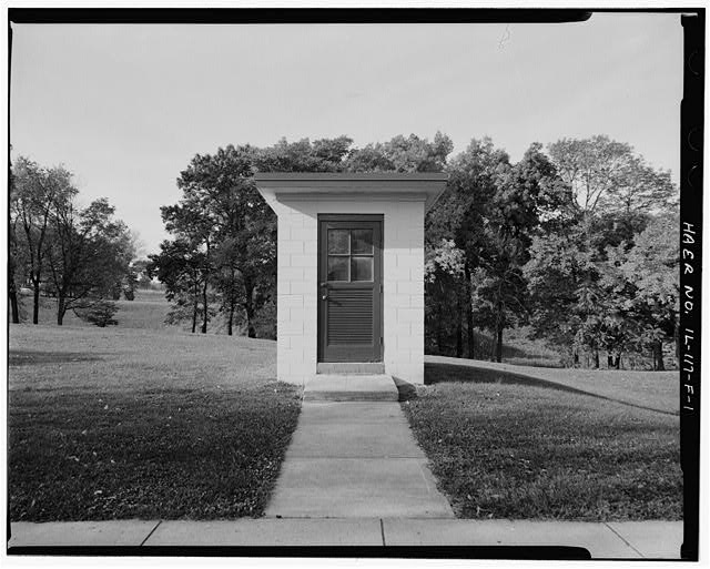 PAINT AND OIL STORAGE SHED, FRONT, LOOKING SOUTHWEST