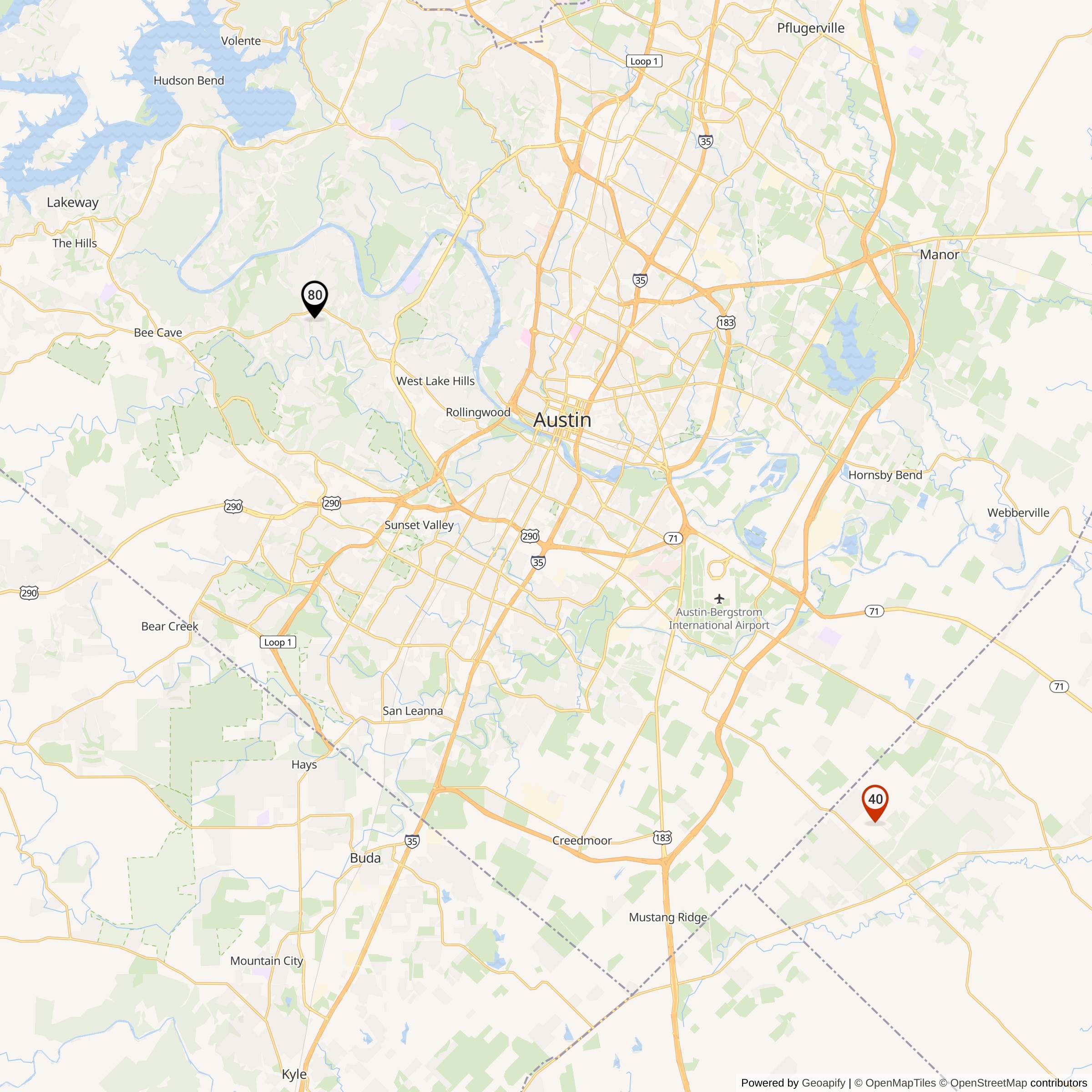 Map Showing Bergstrom Defense Area Nike Launcher Locations