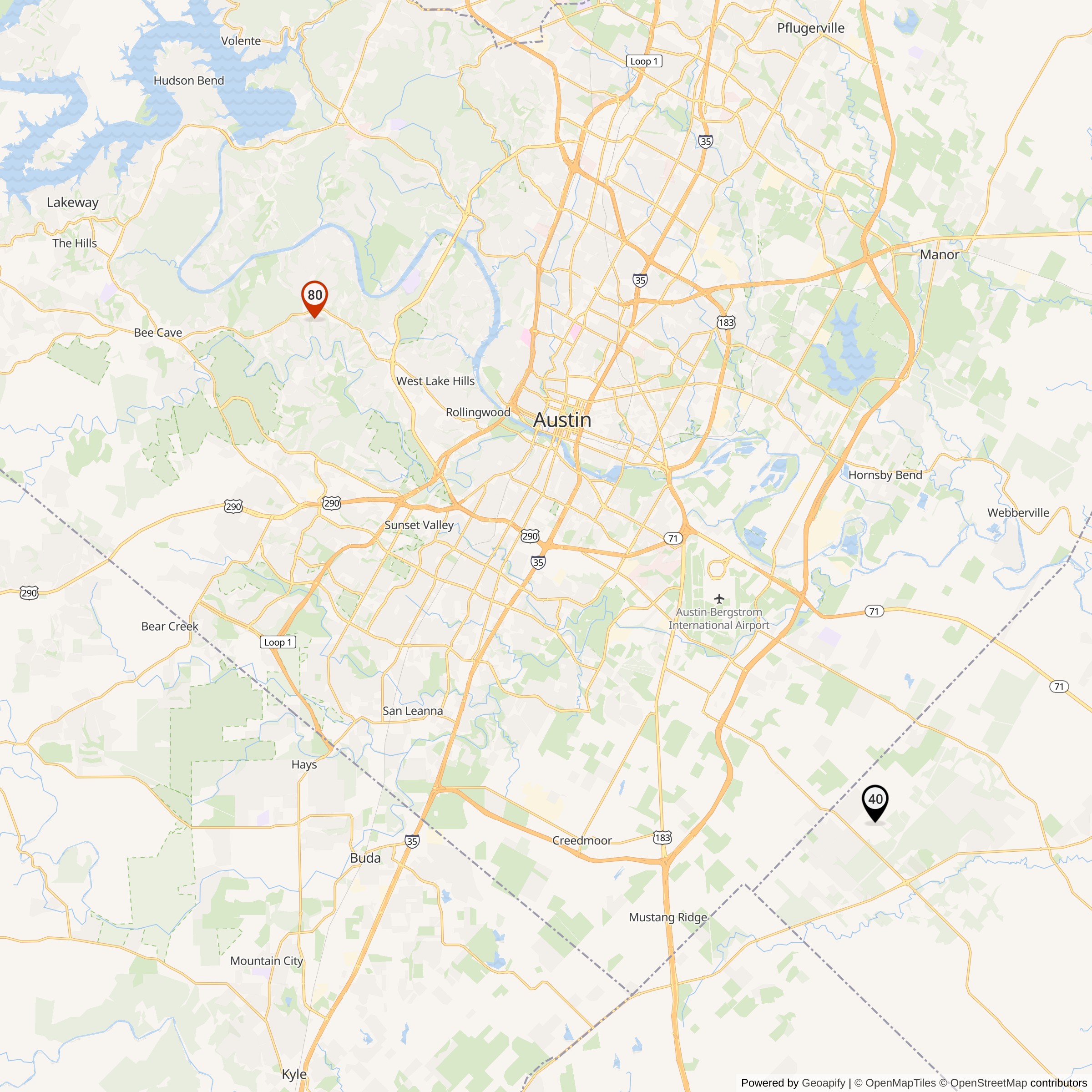 Map Showing Bergstrom Defense Area Nike Launcher Locations