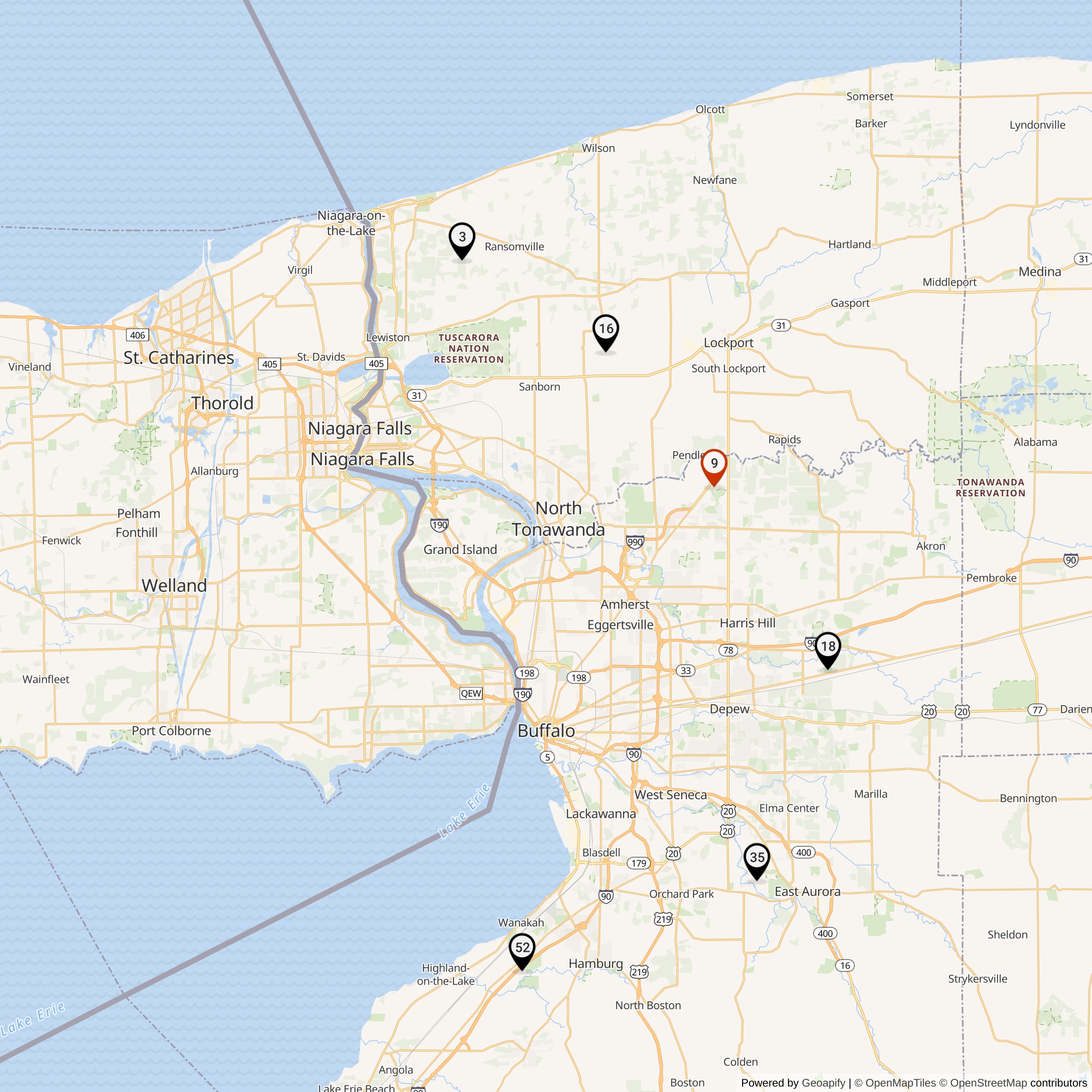 Map Showing Niagara Falls-Buffalo Defense Area Nike Launcher Locations
