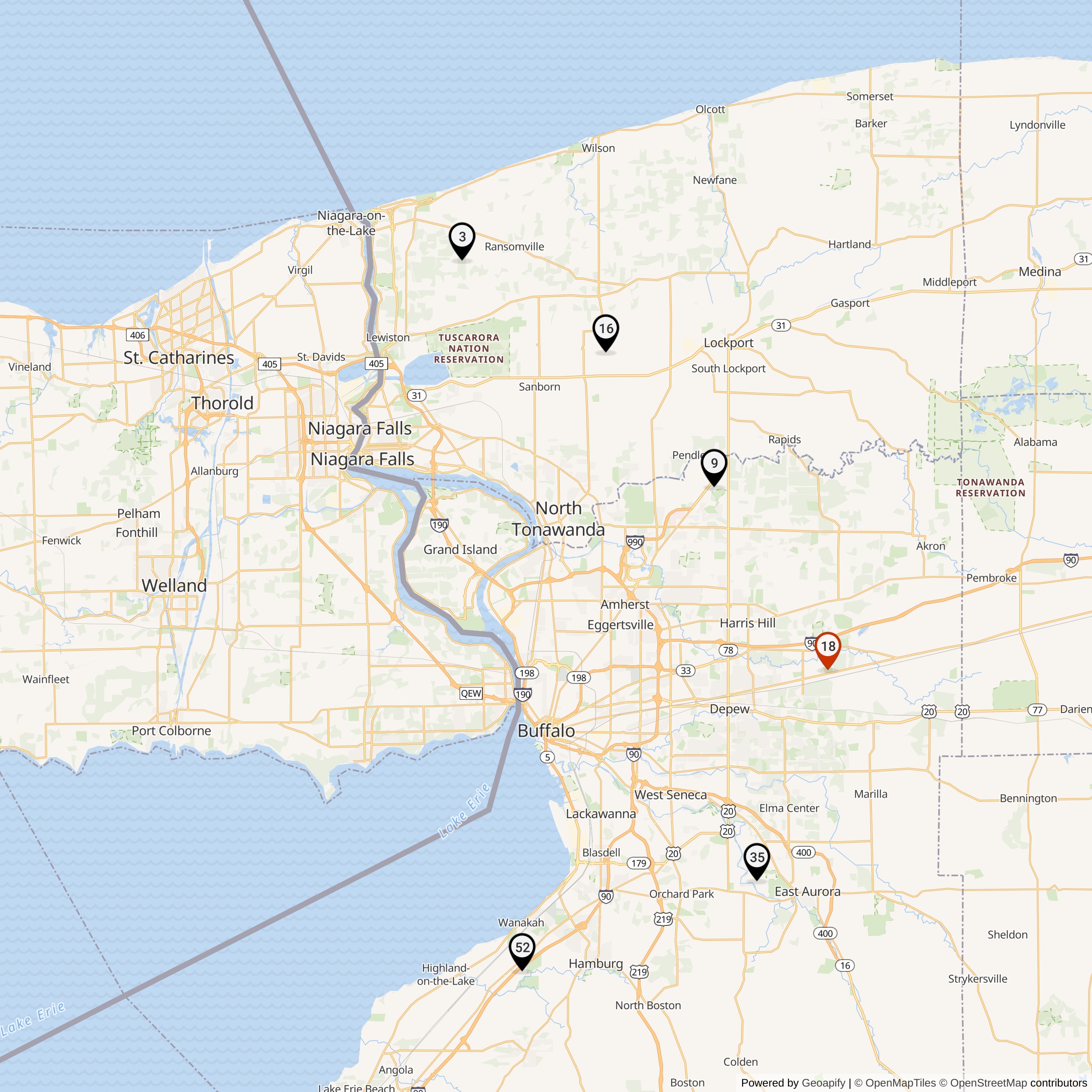 Map Showing Niagara Falls-Buffalo Defense Area Nike Launcher Locations