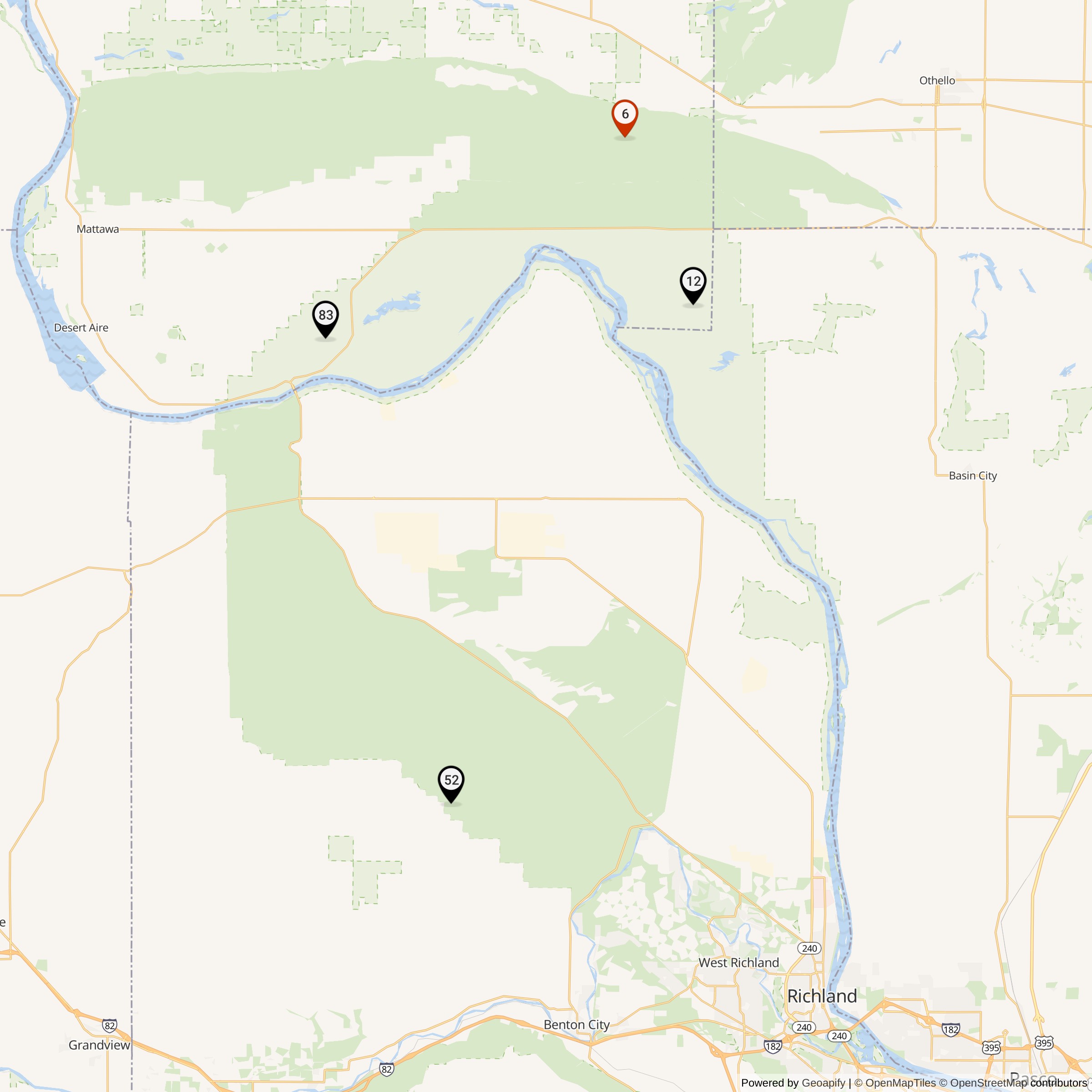 Map Showing Hanford Defense Area Nike IFC Locations