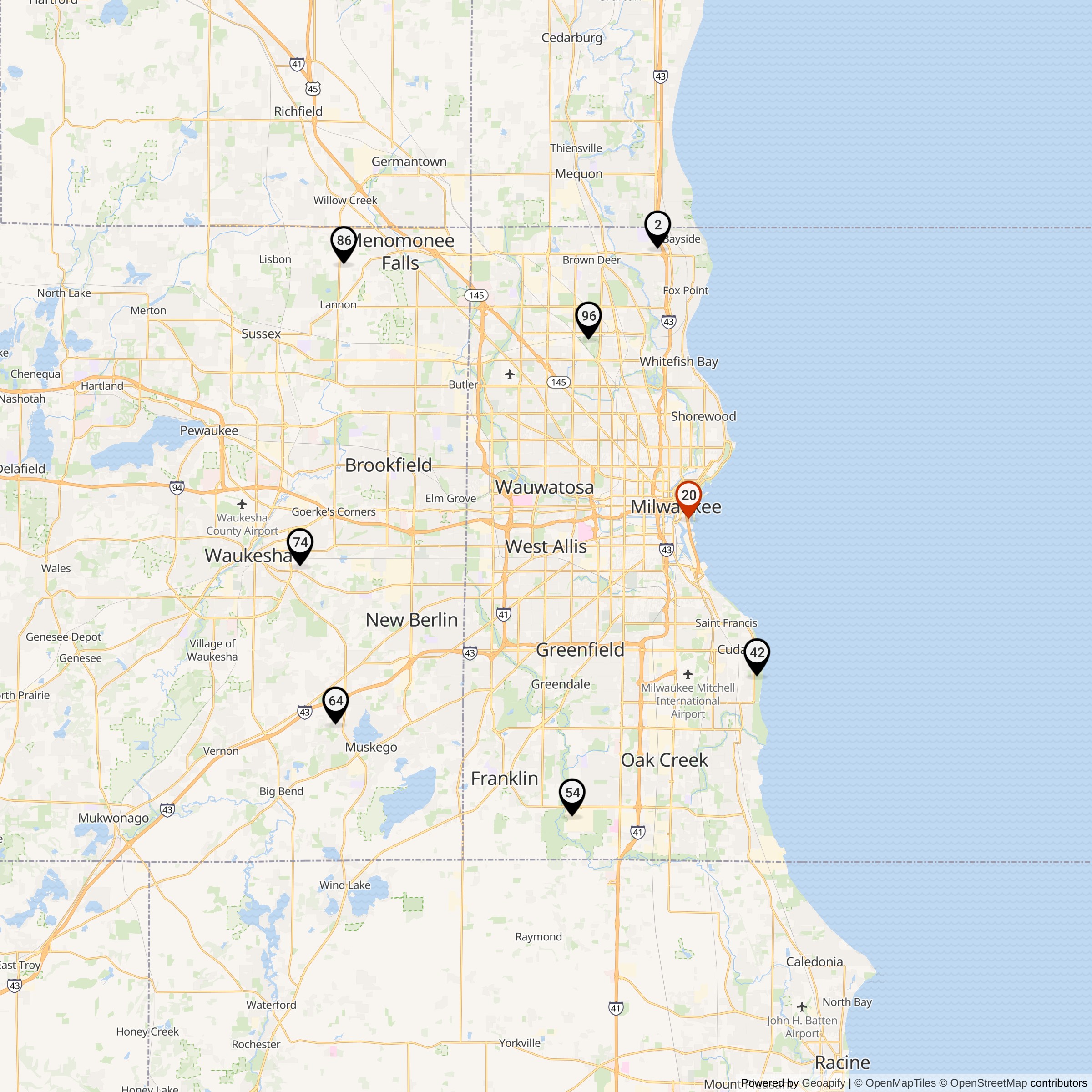 Map Showing Milwaukee Defense Area Nike Launcher Locations