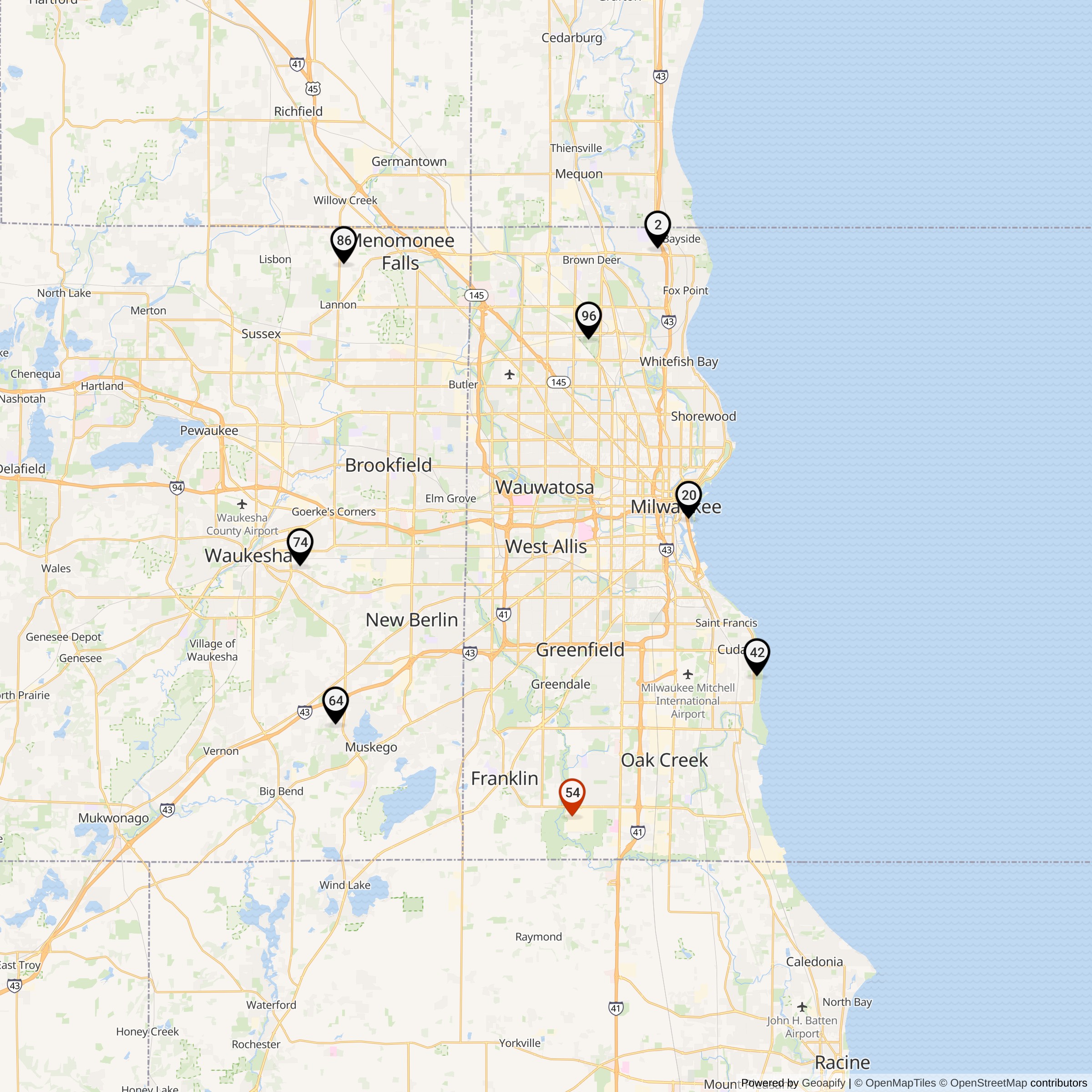 Map Showing Milwaukee Defense Area Nike Launcher Locations