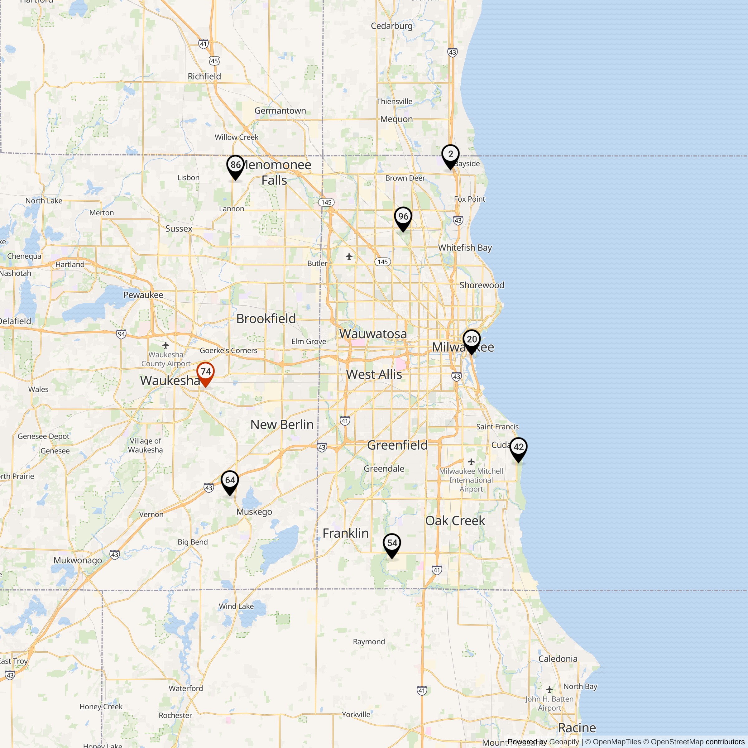 Map Showing Milwaukee Defense Area Nike Launcher Locations