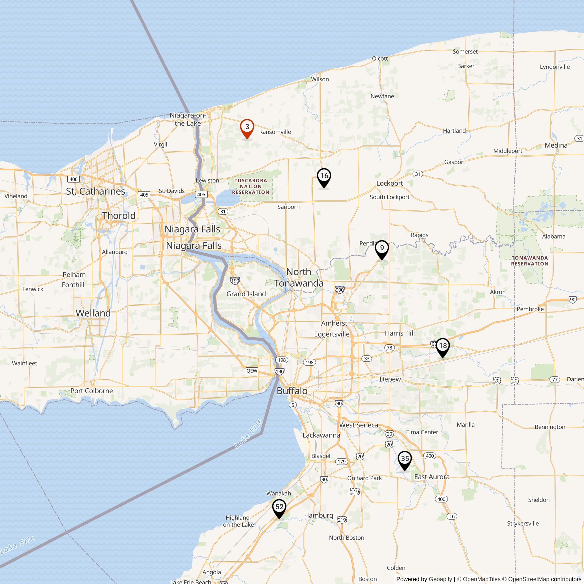 Map Showing Niagara Falls-Buffalo Defense Area Nike Launcher Locations