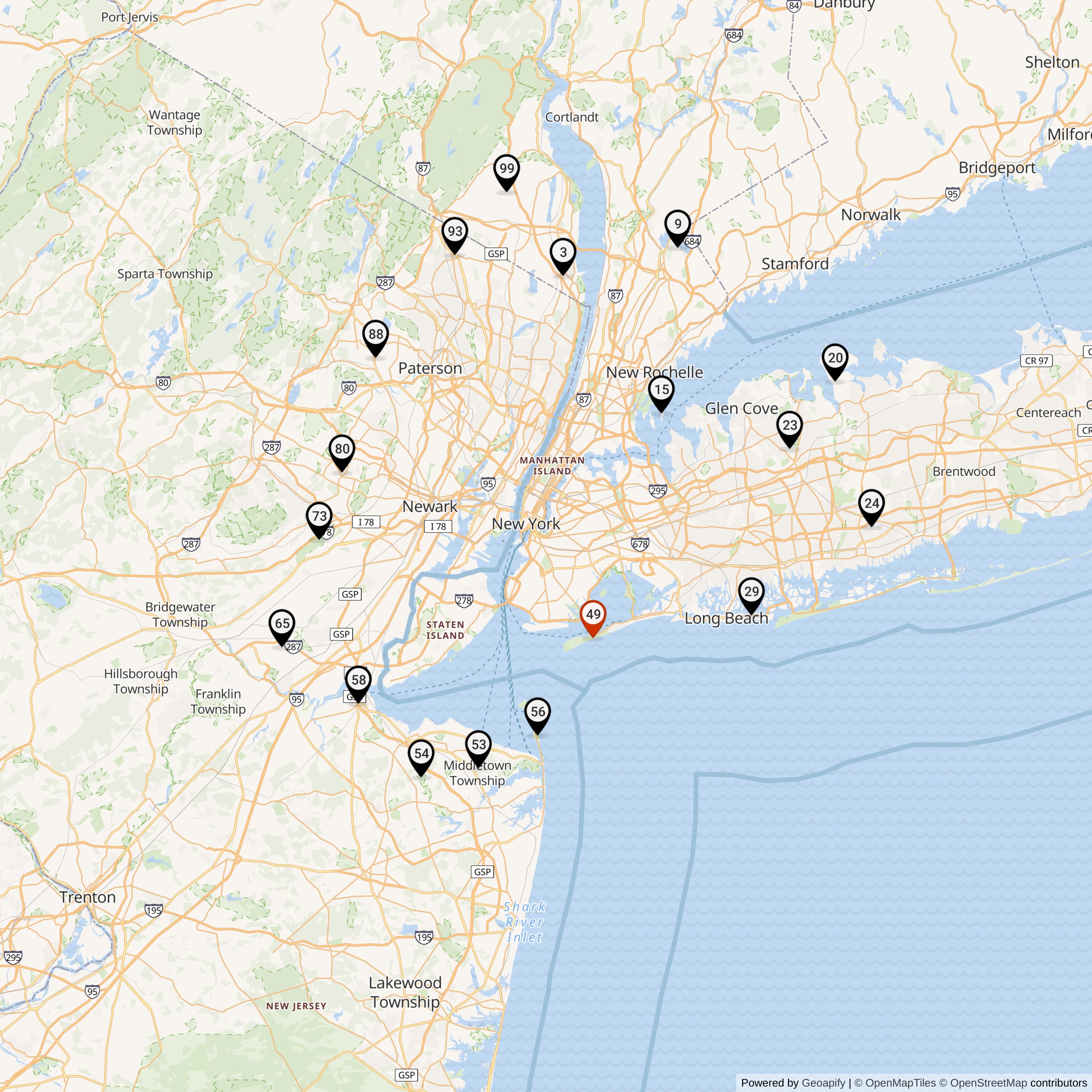 Map Showing New York Defense Area Nike Launcher Locations