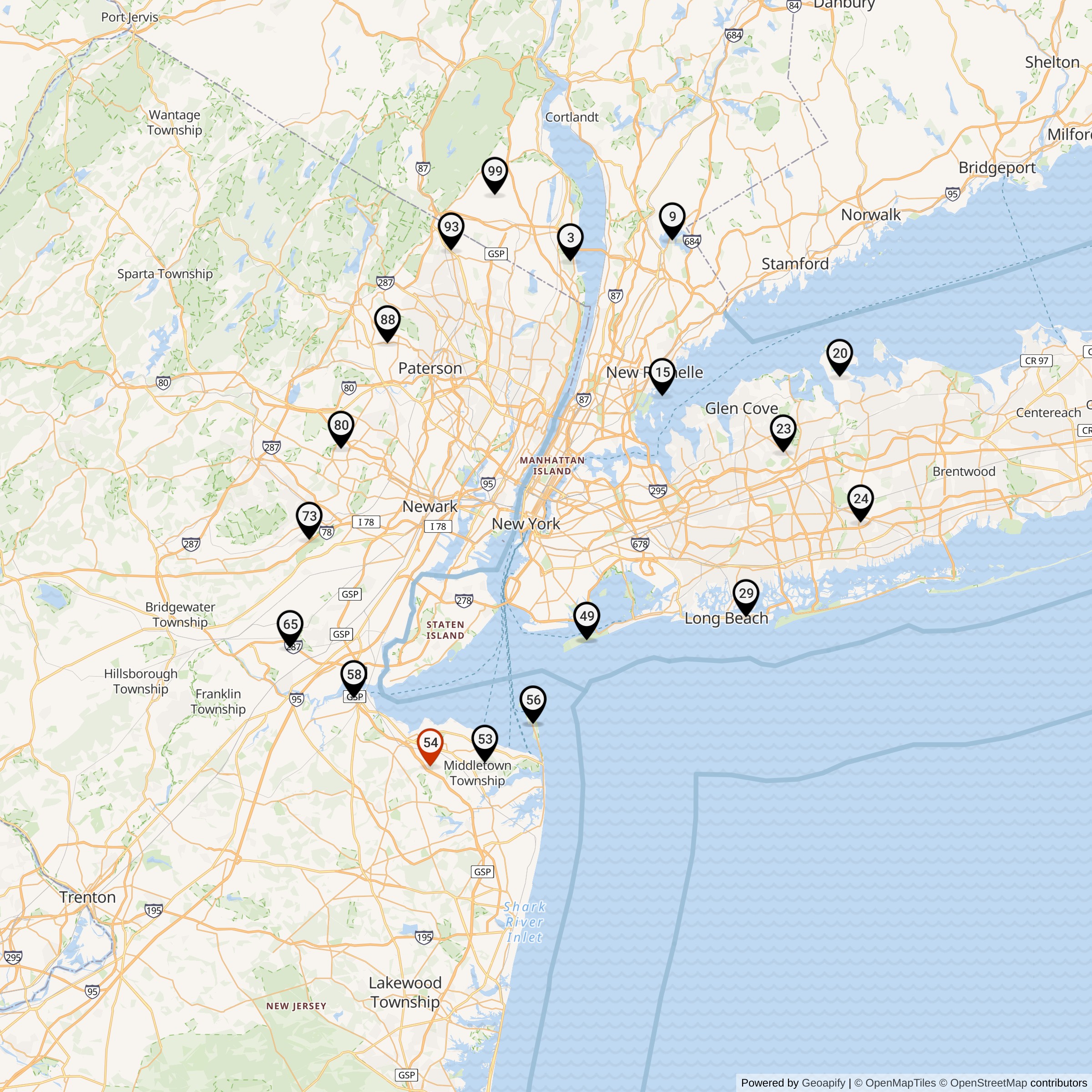 Map Showing New York Defense Area Nike IFC Locations