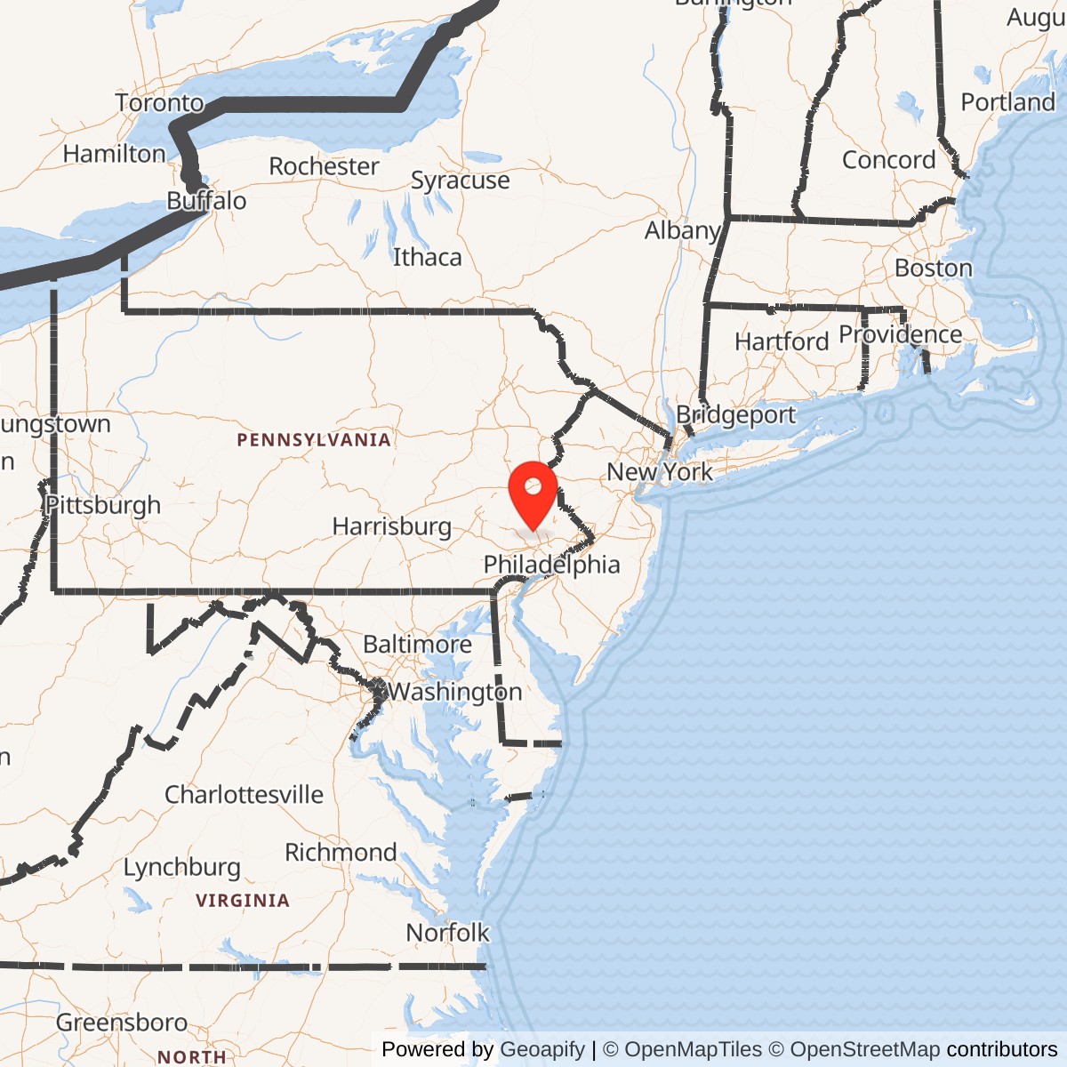 Map showing location of Nike Site PH-91C, Pennsylvania