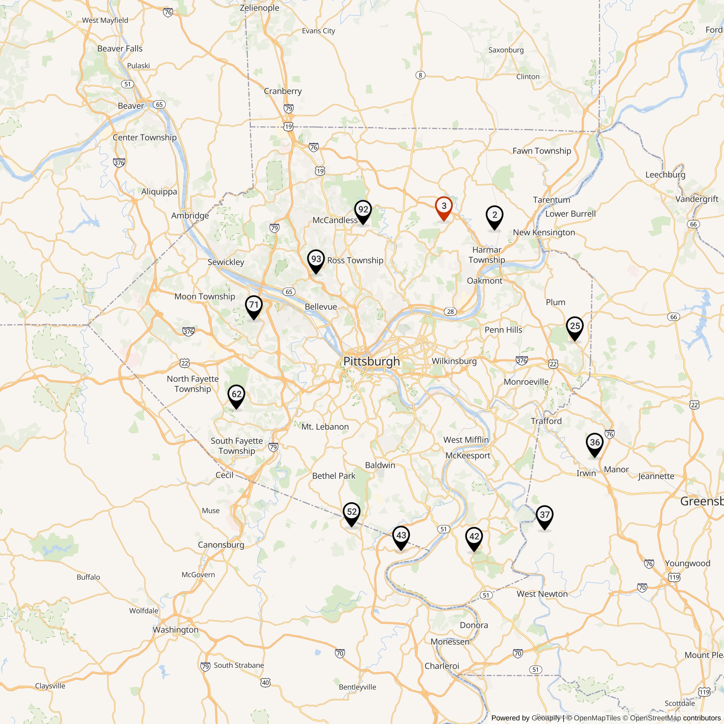 Map Showing Pittsburgh Defense Area Nike IFC Locations