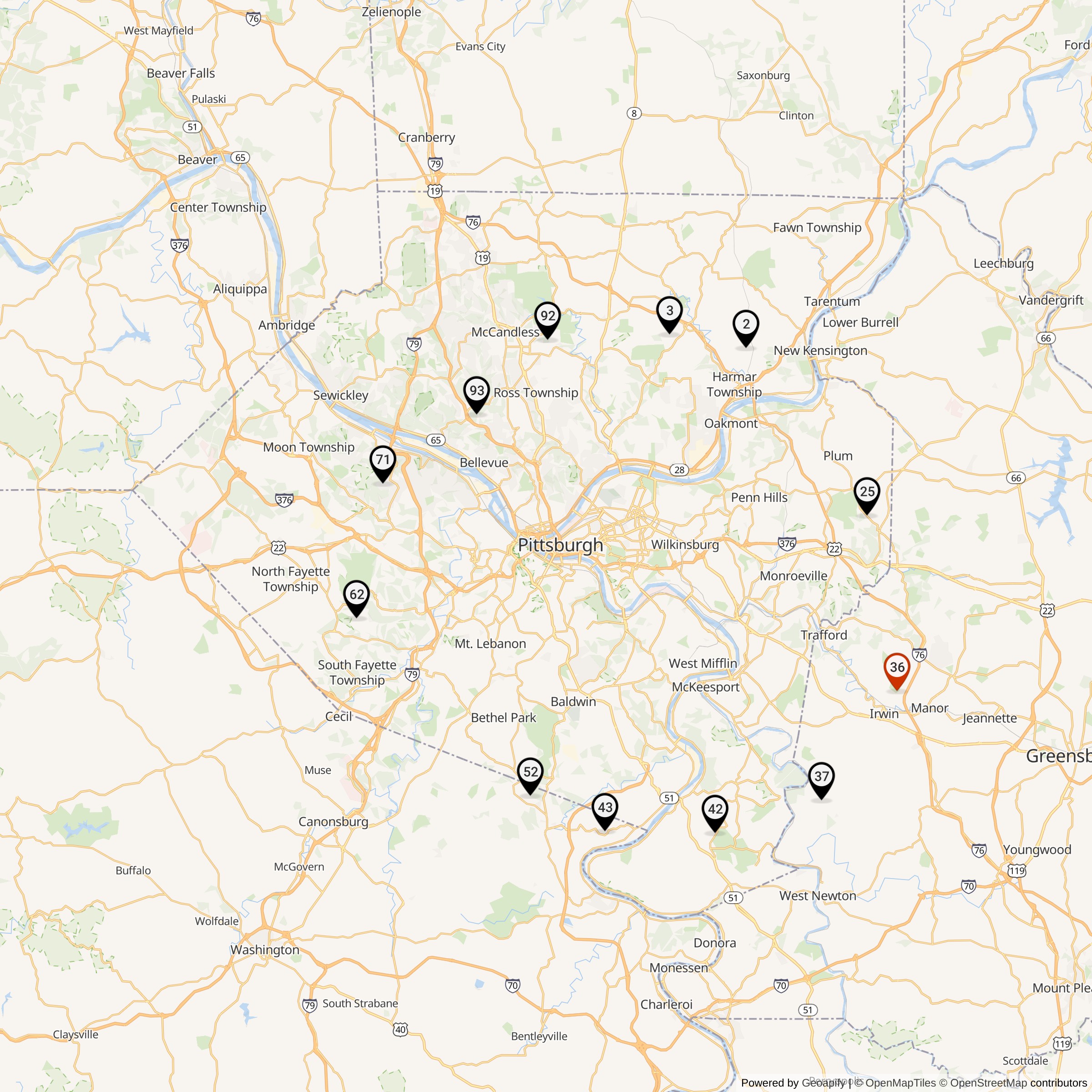 Map Showing Pittsburgh Defense Area Nike IFC Locations