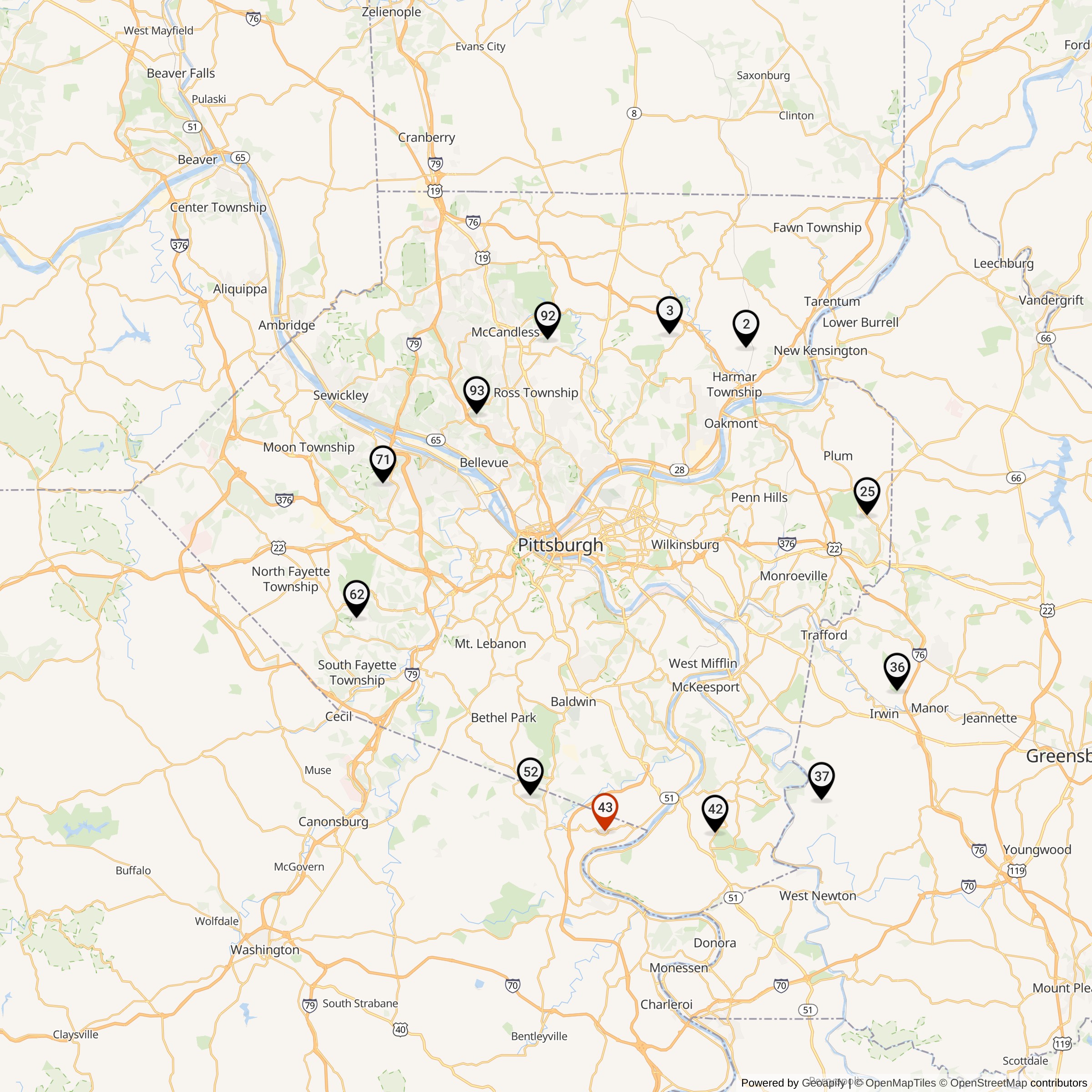 Map Showing Pittsburgh Defense Area Nike IFC Locations