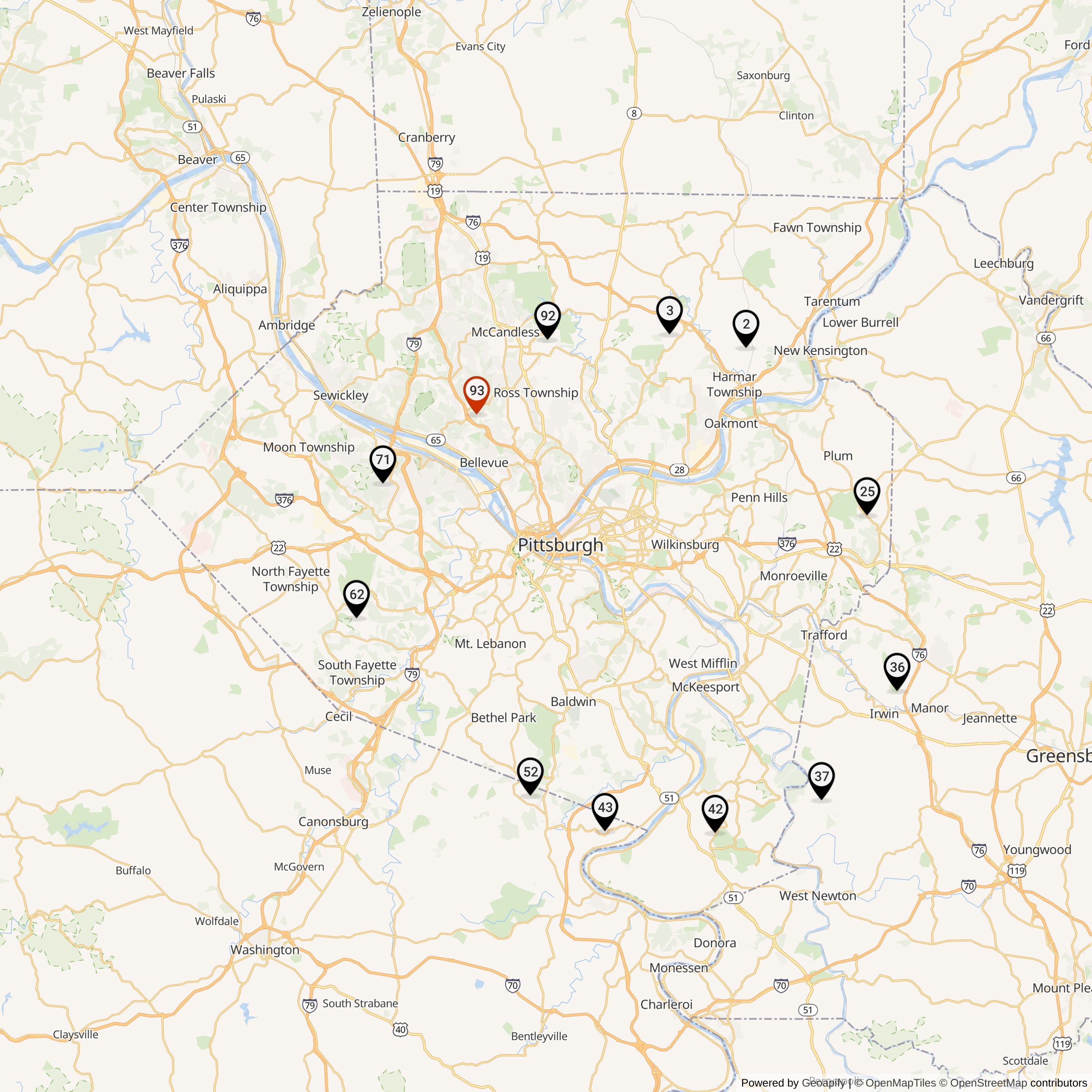 Map Showing Pittsburgh Defense Area Nike IFC Locations