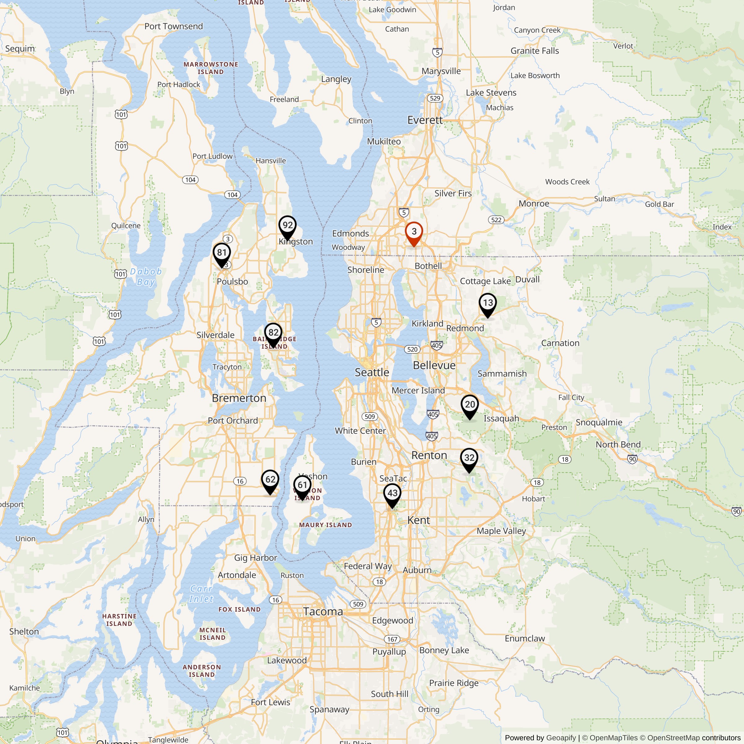 Map Showing Seattle Defense Area Nike Launcher Locations