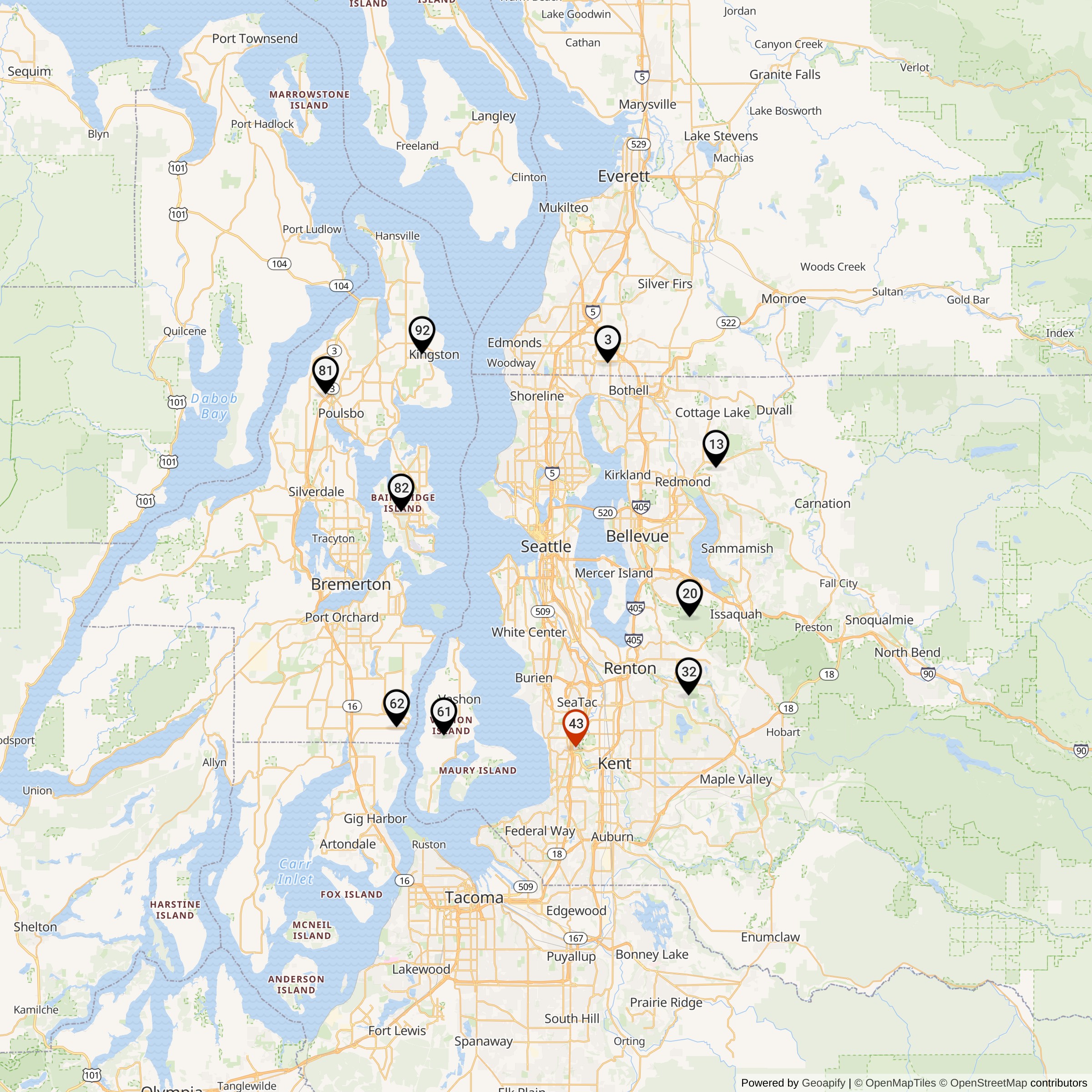 Map Showing Seattle Defense Area Nike Launcher Locations