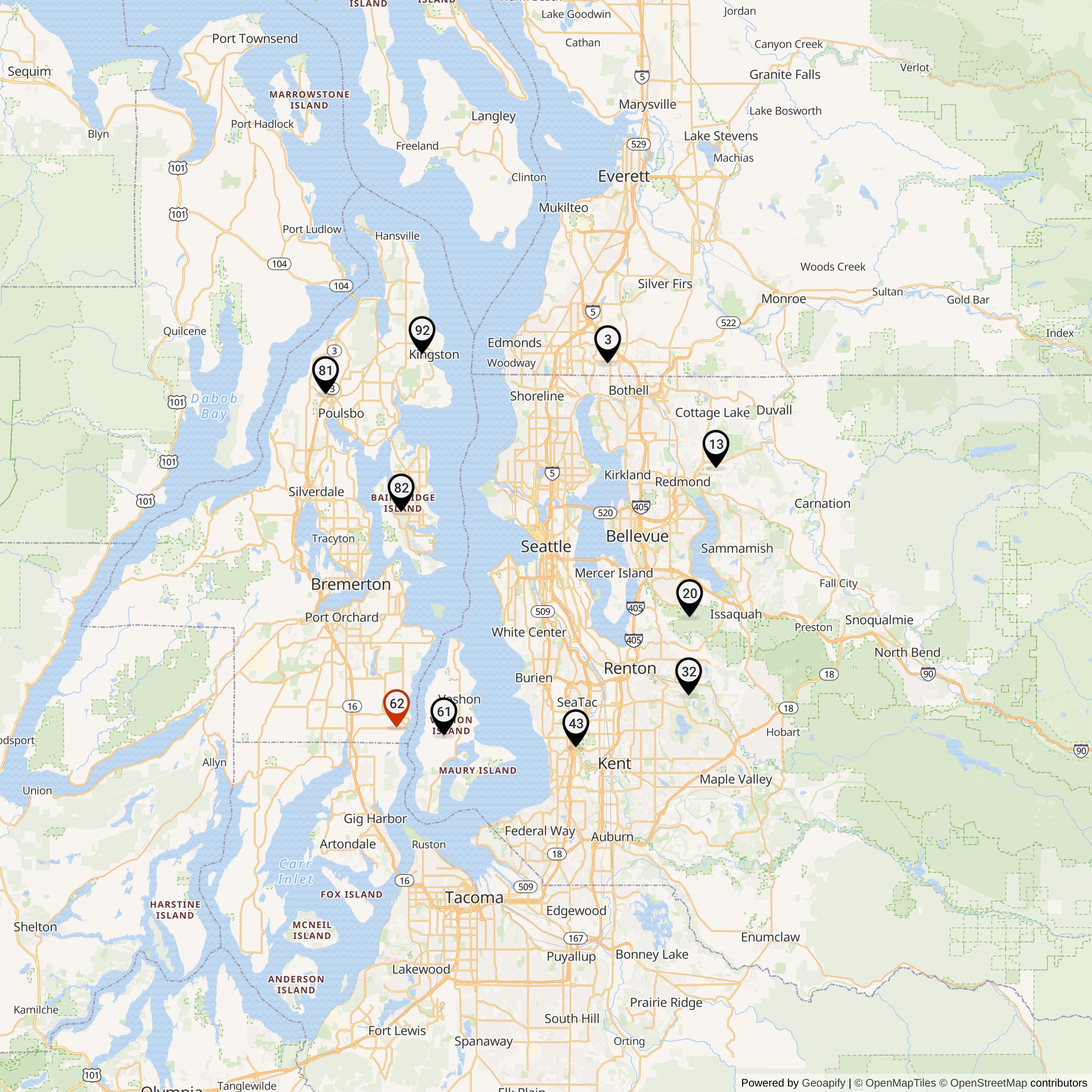 Map Showing Seattle Defense Area Nike Launcher Locations