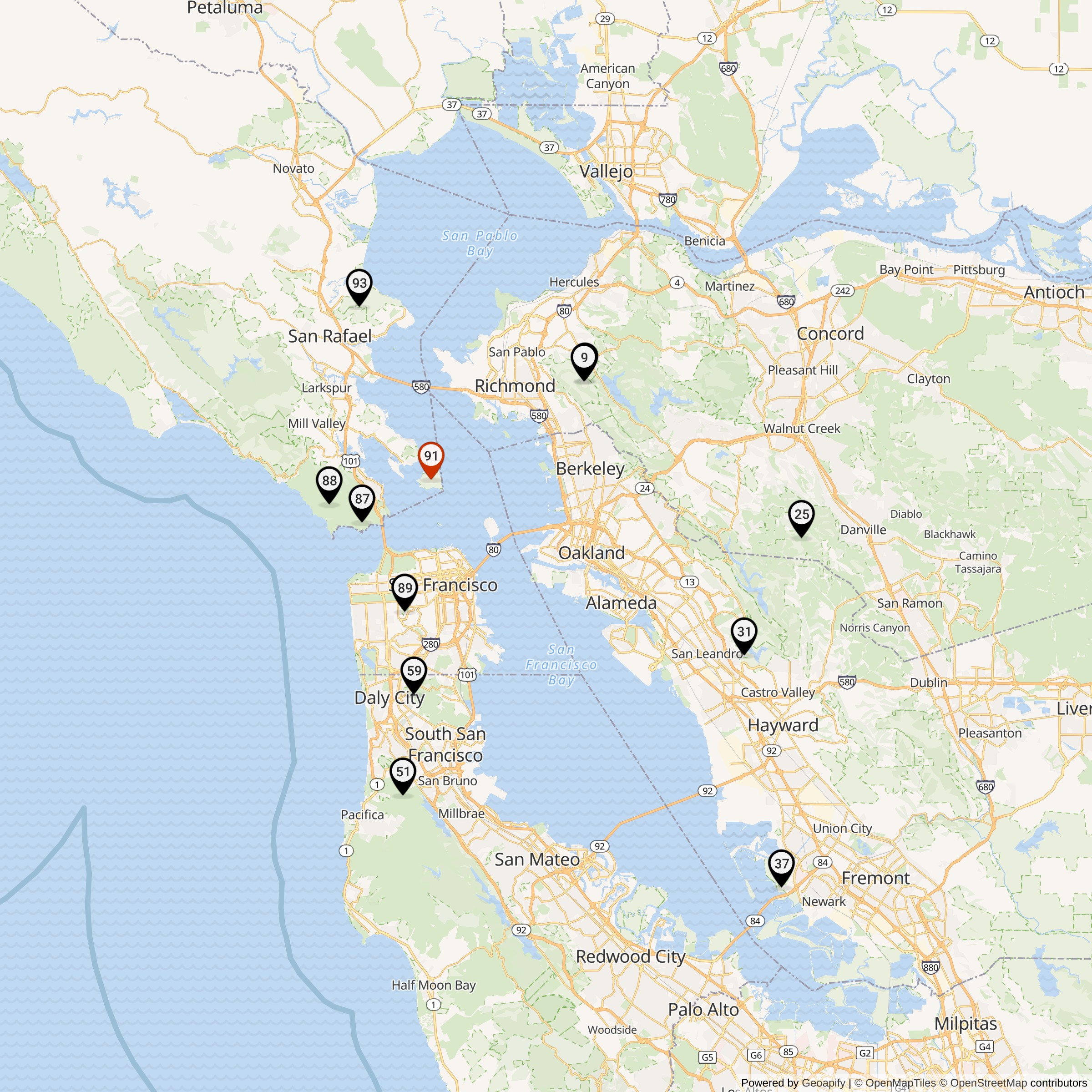 Map Showing San Francisco Defense Area Nike IFC Locations
