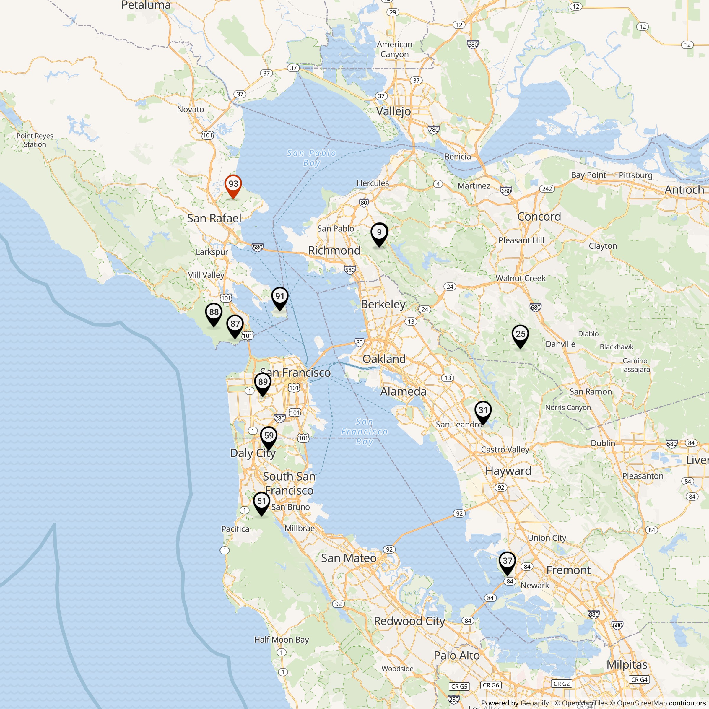 Map Showing San Francisco Defense Area Nike IFC Locations