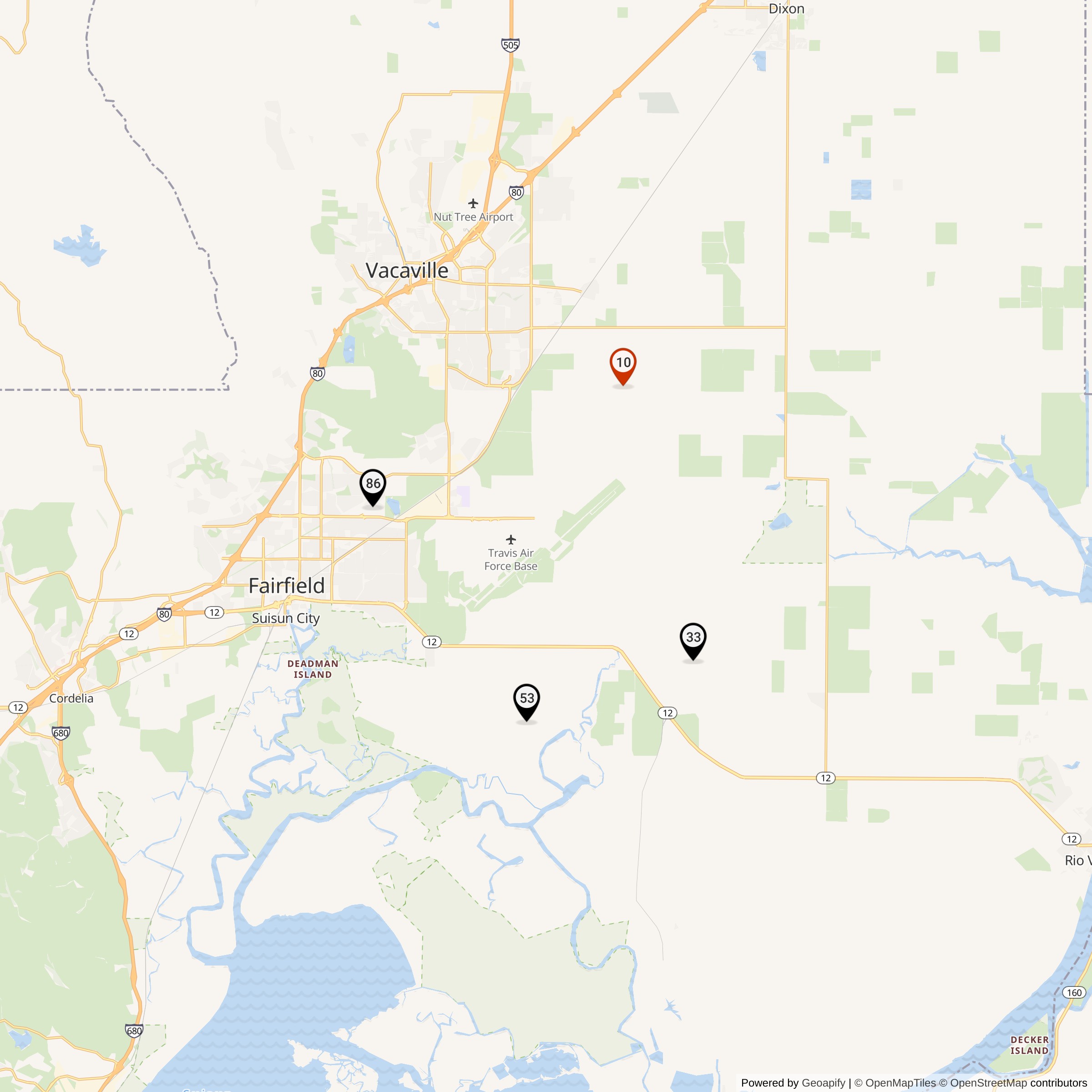 Map Showing Travis AFB Defense Area Nike Launcher Locations