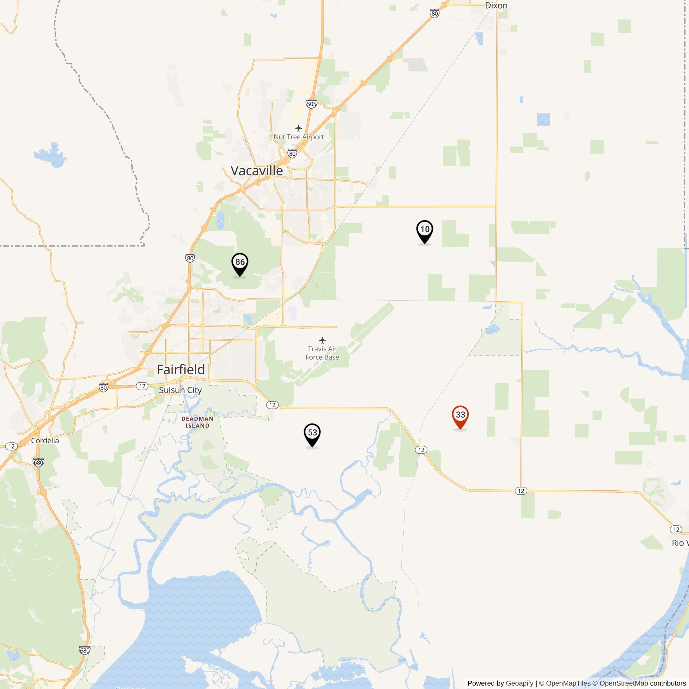Map Showing Travis AFB Defense Area Nike IFC Locations