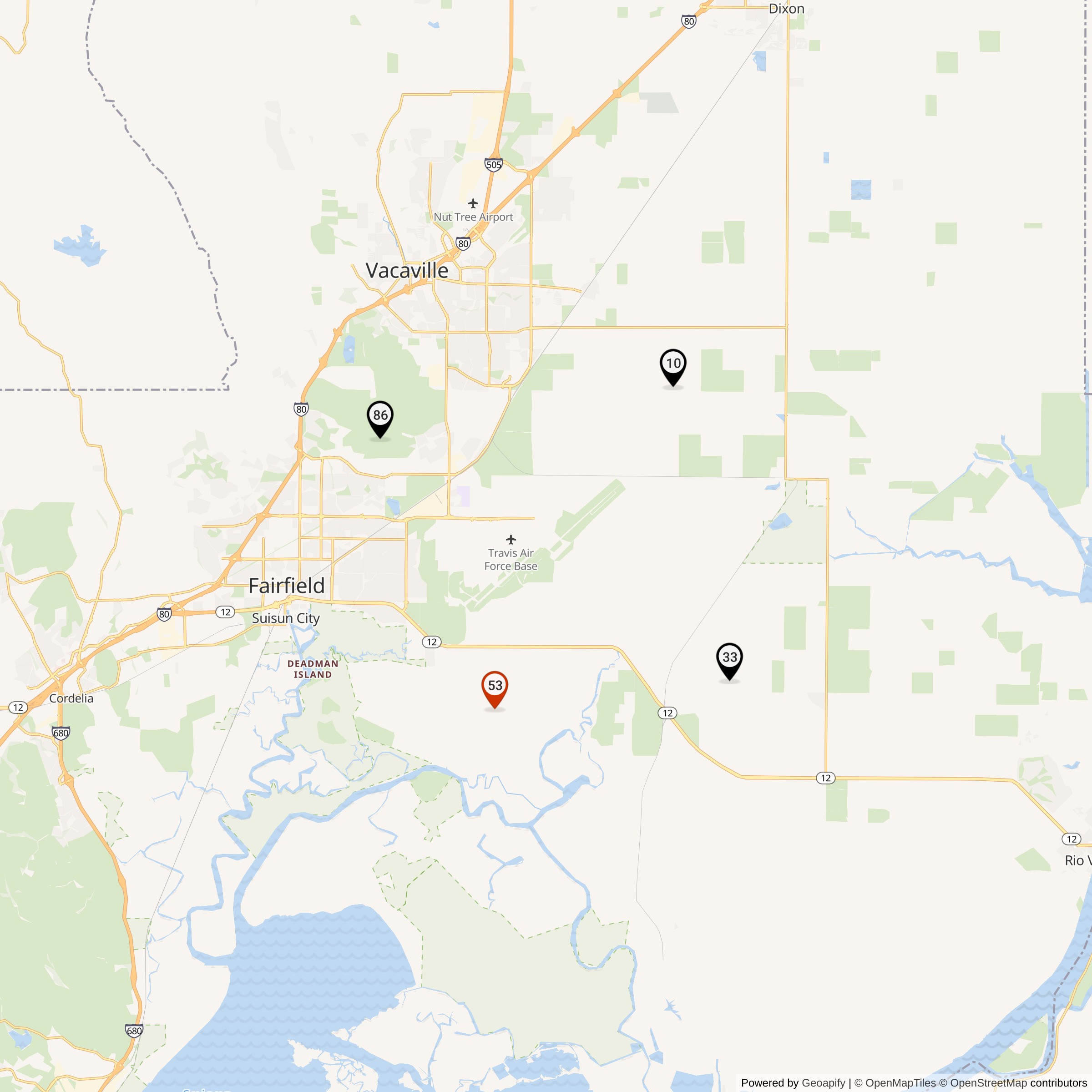 Map Showing Travis AFB Defense Area Nike IFC Locations