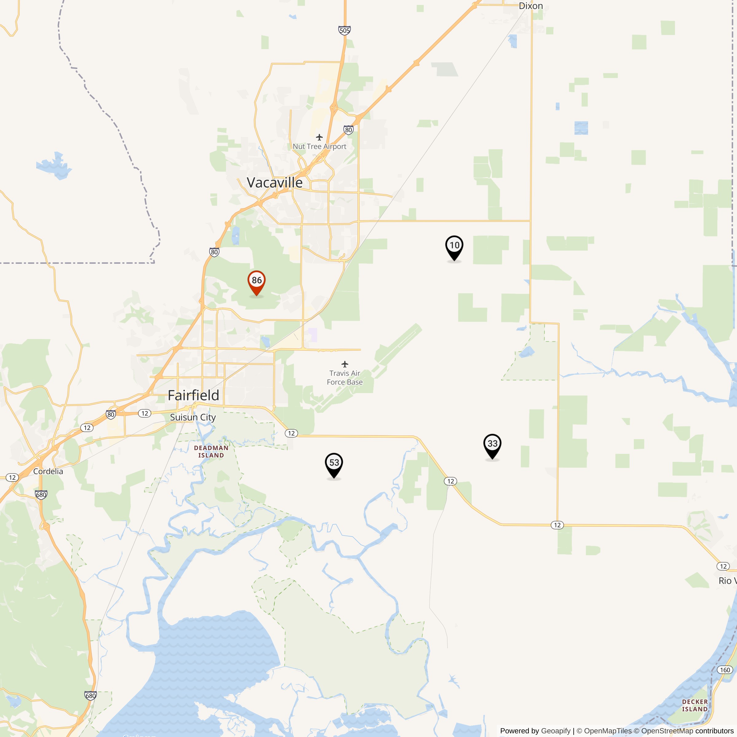 Map Showing Travis AFB Defense Area Nike IFC Locations