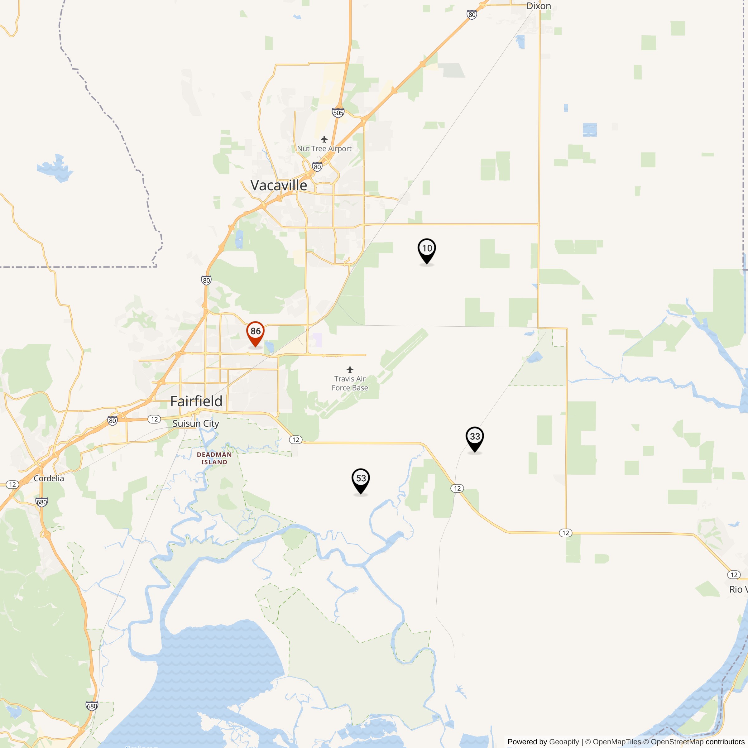 Map Showing Travis AFB Defense Area Nike Launcher Locations