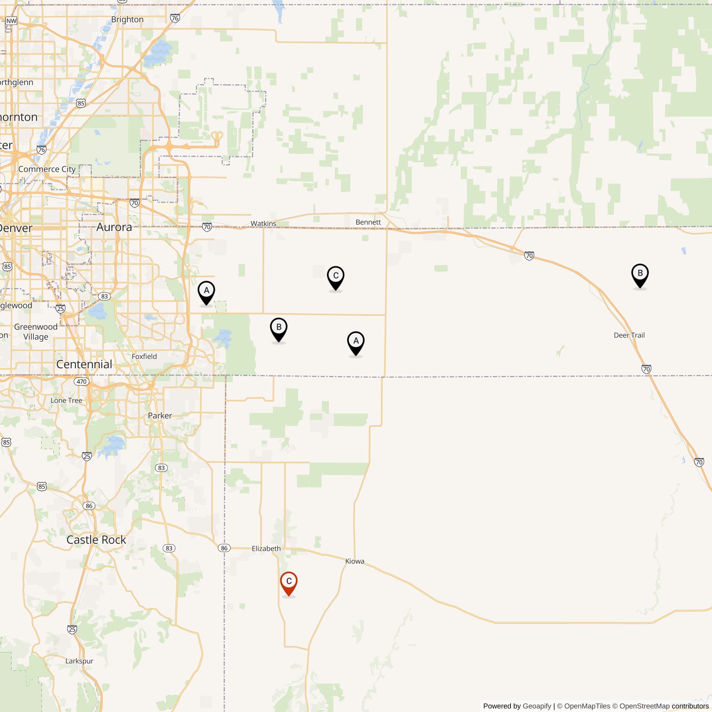 Map Showing 725th Strategic Missile Squadron Titan I Missile Silo Locations