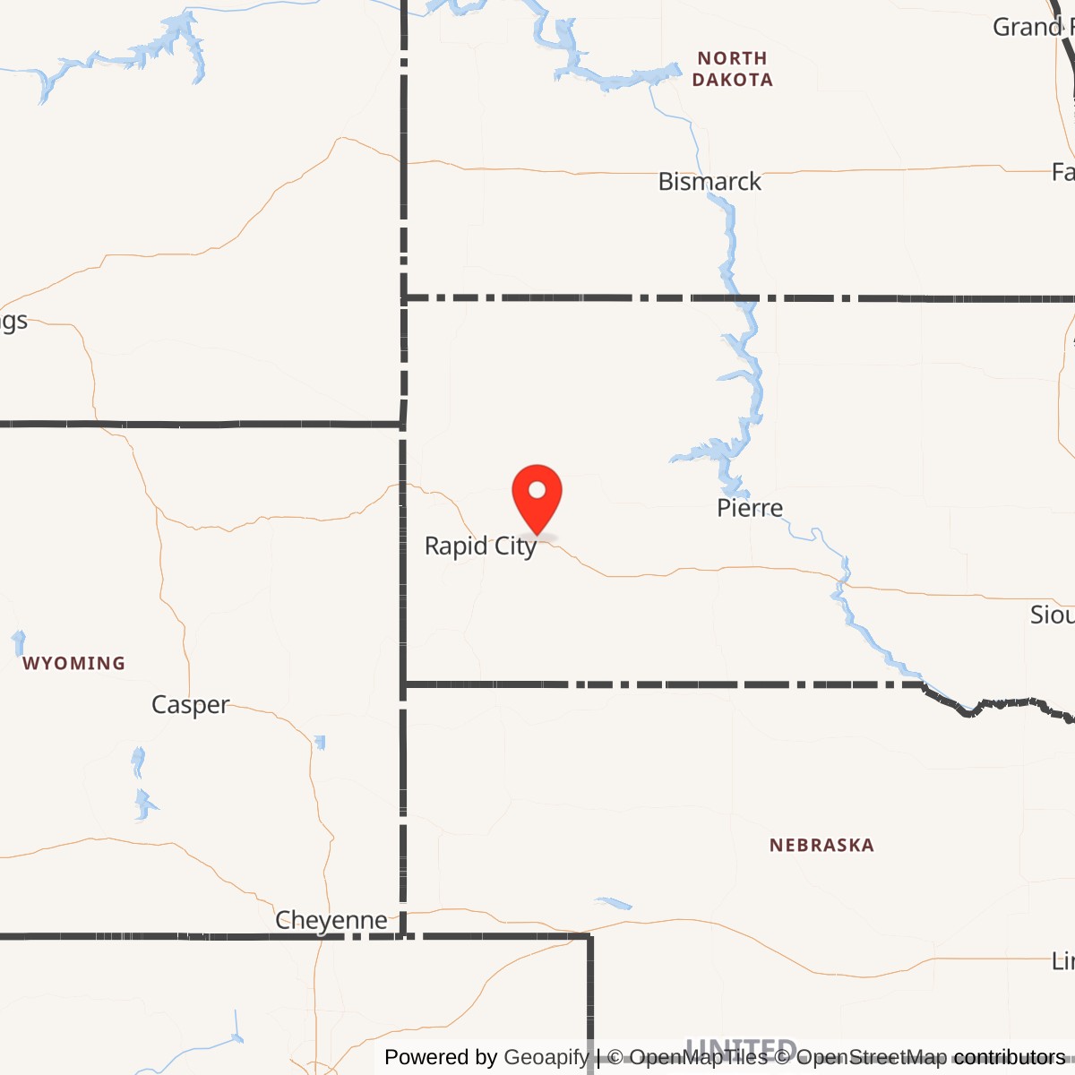 Map showing location of Titan I 850-A Missile Silo Ellsworth AFB South Dakota