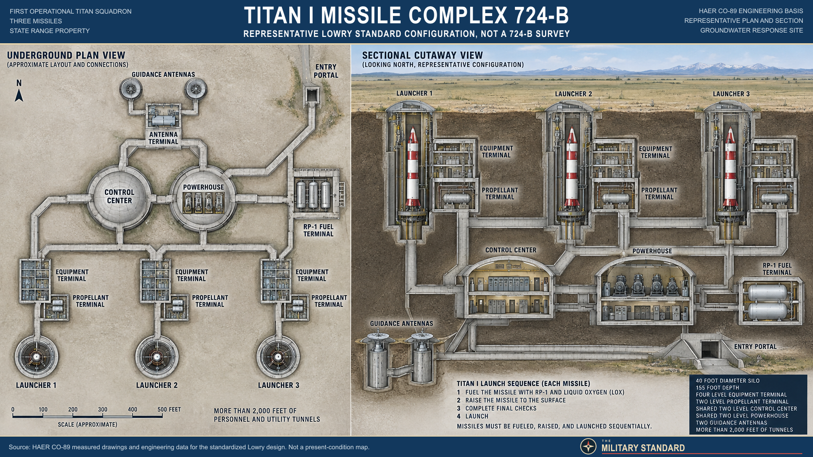 Titan I Complex 724-B representative underground layout and sectional cutaway