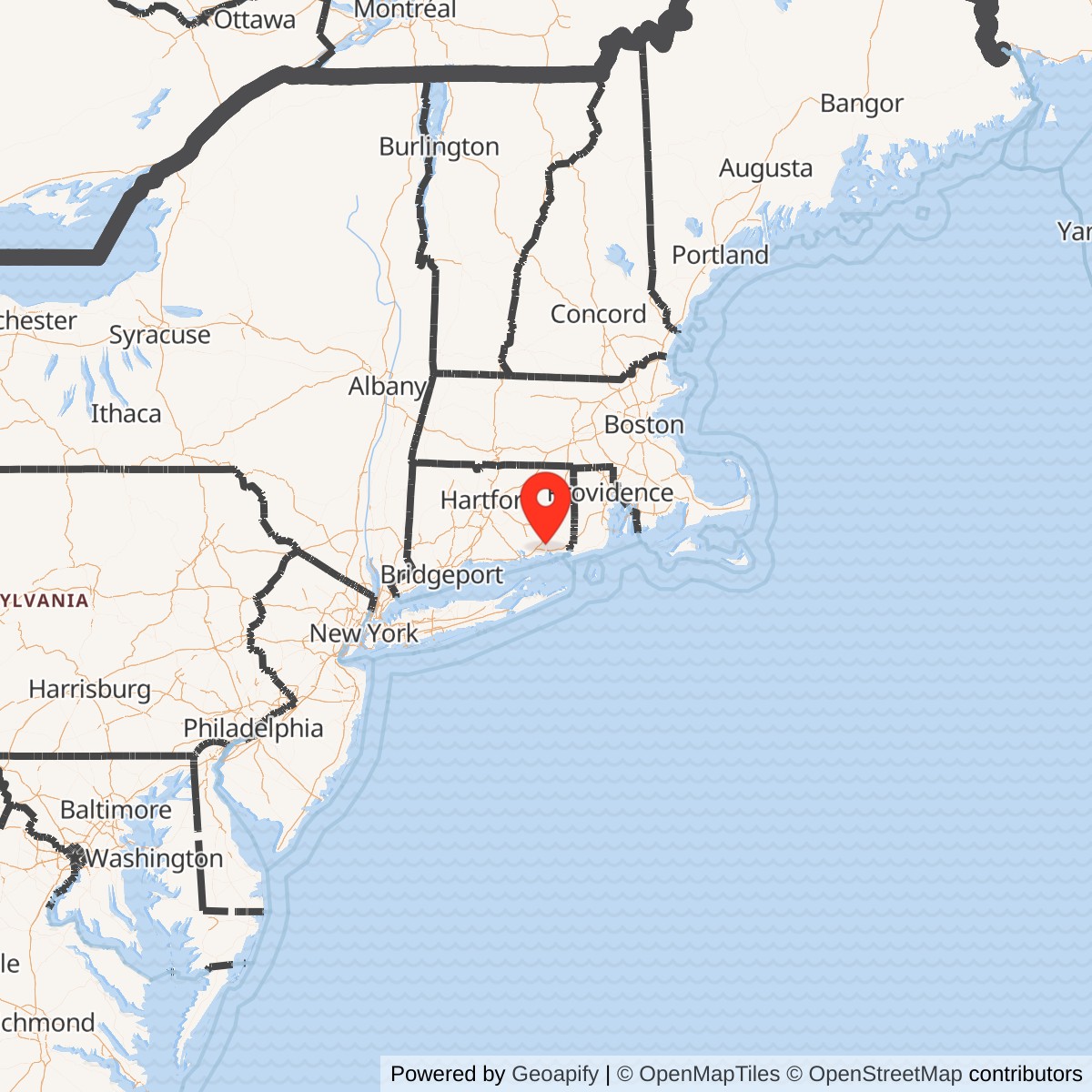 Map showing location of New London Naval Submarine Base, Connecticut