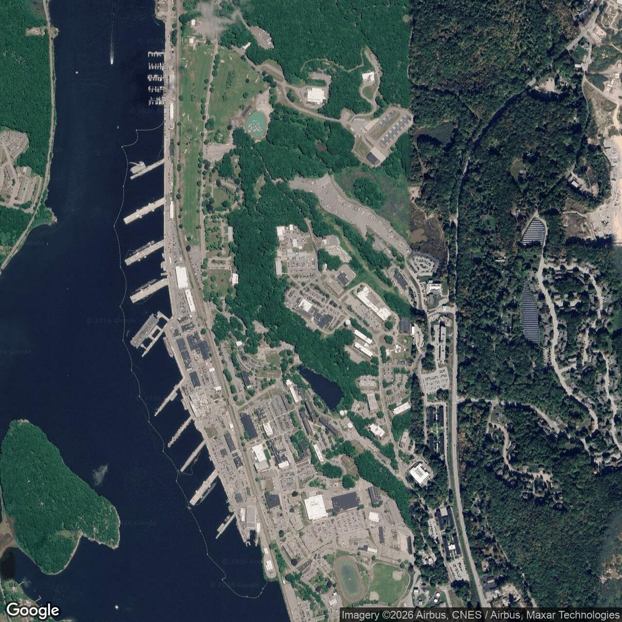 Current Google Satellite Image of New London Naval Submarine Base, Connecticut