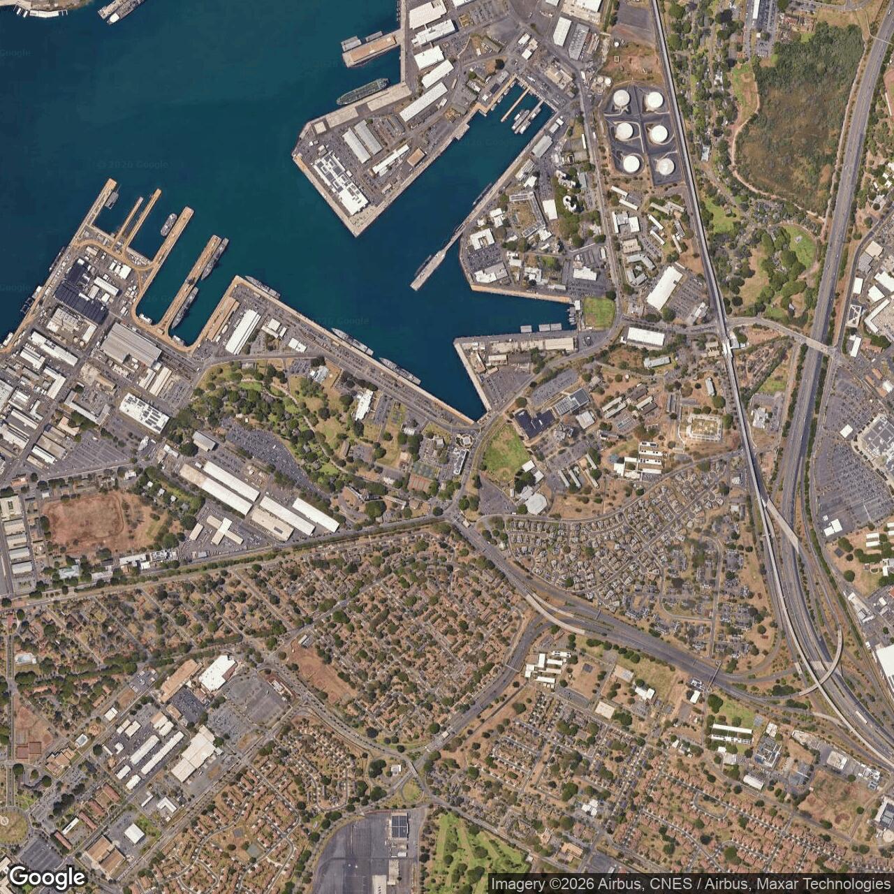 Current Google Satellite Image of Pearl Harbor Naval Station, Hawaii
